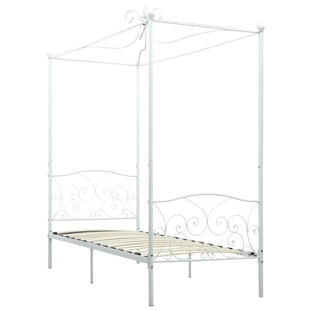 vidaXL Himmelbett, Baldachin Bett-Gestell Weiß Metall 90 x 200 cm