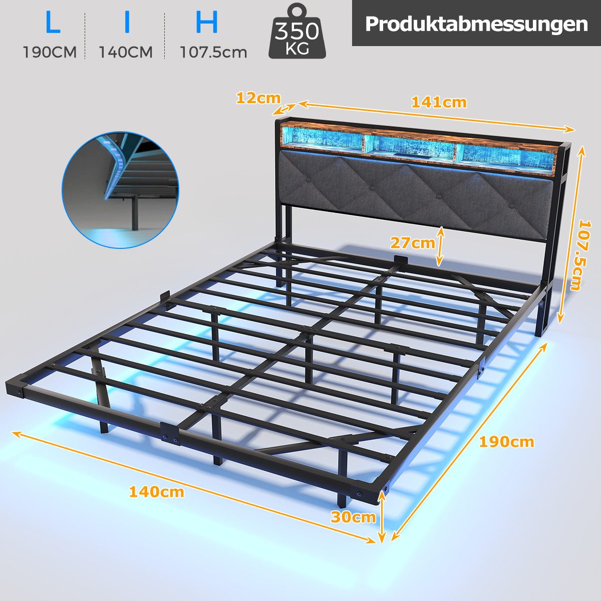 Mihtrov Polsterbett LED Schwebebett mit Ladefunktion(2 günstig online kaufen