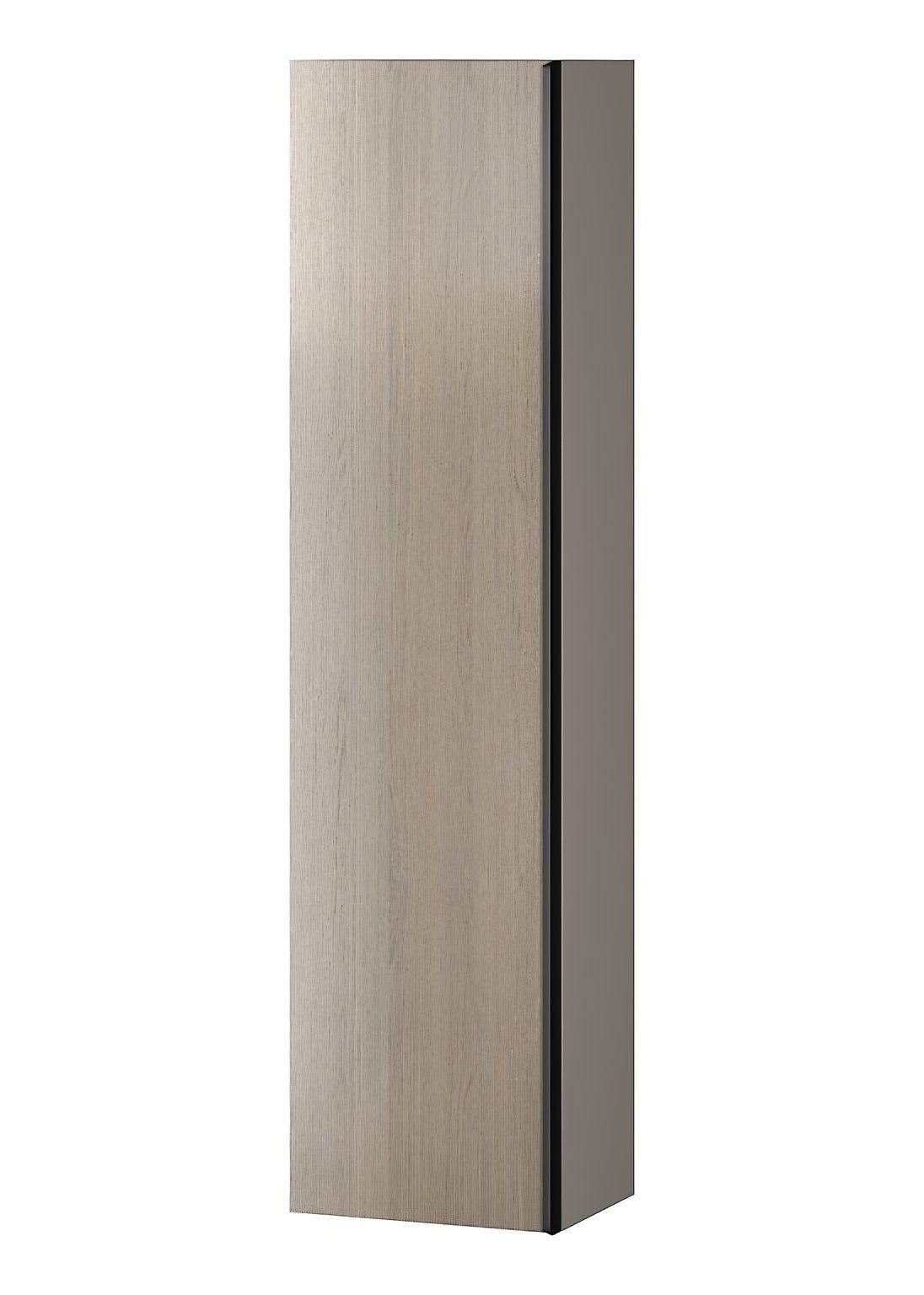 KOLMAN Hochschrank Hochhängeschrank VIRGO 160x40x30 Badezimmerschrank, Eiche Grau Schwarz Möbelgriffe Tür mit Spiegel | Hochschränke