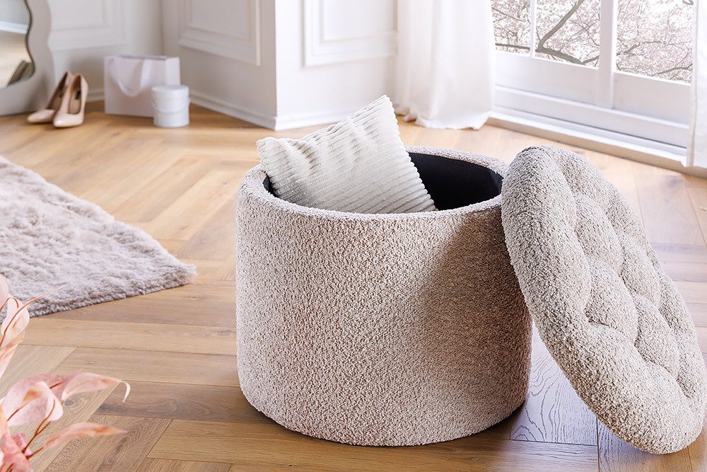 riess-ambiente Sitzhocker MODERN BAROCK 50cm champagner · Aufbewahrungskorb mit Bouclé-Bezug (Einzelartikel, 1 St), zylinderförmig · rund · abnehmbarer Deckel · mit Stauraum · Wohnzimmer