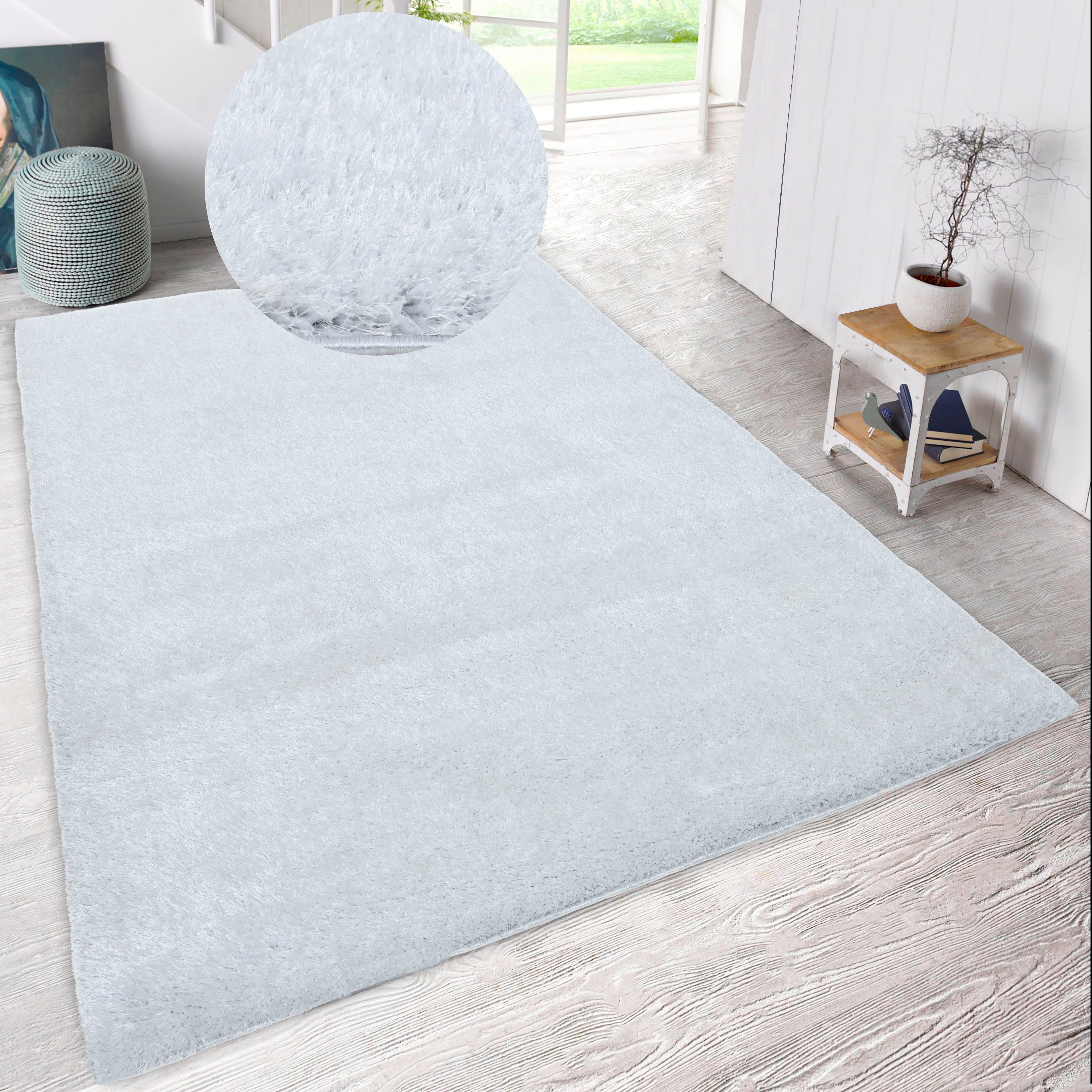 Hochflor-Teppich Malin, Home affaire, rechteckig, Höhe: 43 mm, Shaggy in Uni-Farben, einfarbig, leicht glänzend, besonders weich weiß