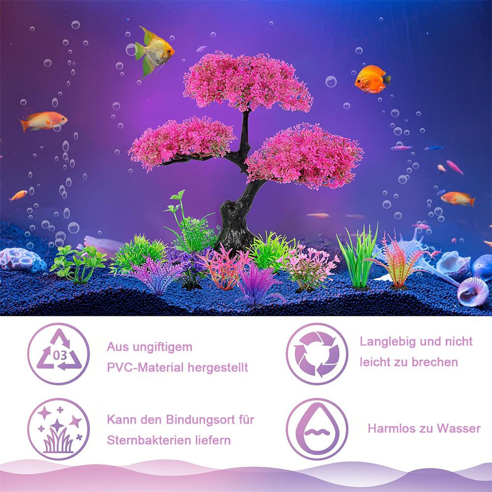 TUWENA Aquariendeko Aquarium Artificial Plastic Plants Decoration, Tree Aquarium Decor Set
