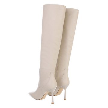 Ital-Design Damen Elegant High-Heel-Stiefel Pfennig-/Stilettoabsatz High-Heel Stiefel in Beige