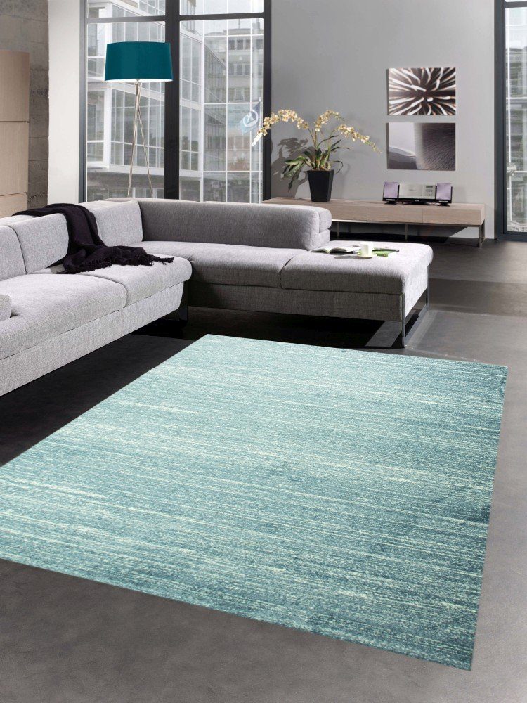 Teppich Teppich Carpetia, Höhe: Kurzflor uni 8 Moderner mm rechteckig, blau meliert, Wohnzimmerteppich