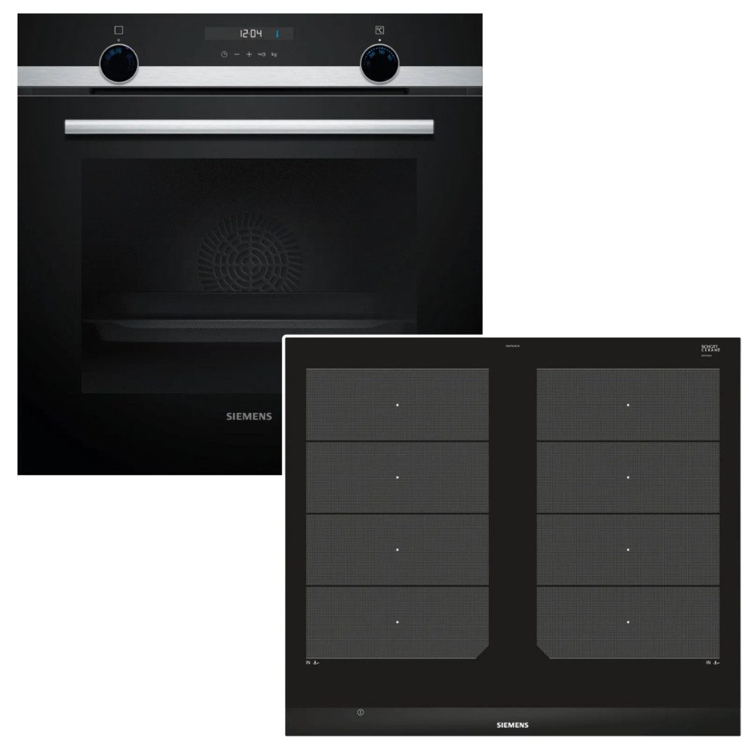 SIEMENS Backofen-Set Hydrolyse Backofen 3DHeißluft + Induktionsfeld Flexzonen Booster, mit 1-fach Teilauszug, Hydrolyse
