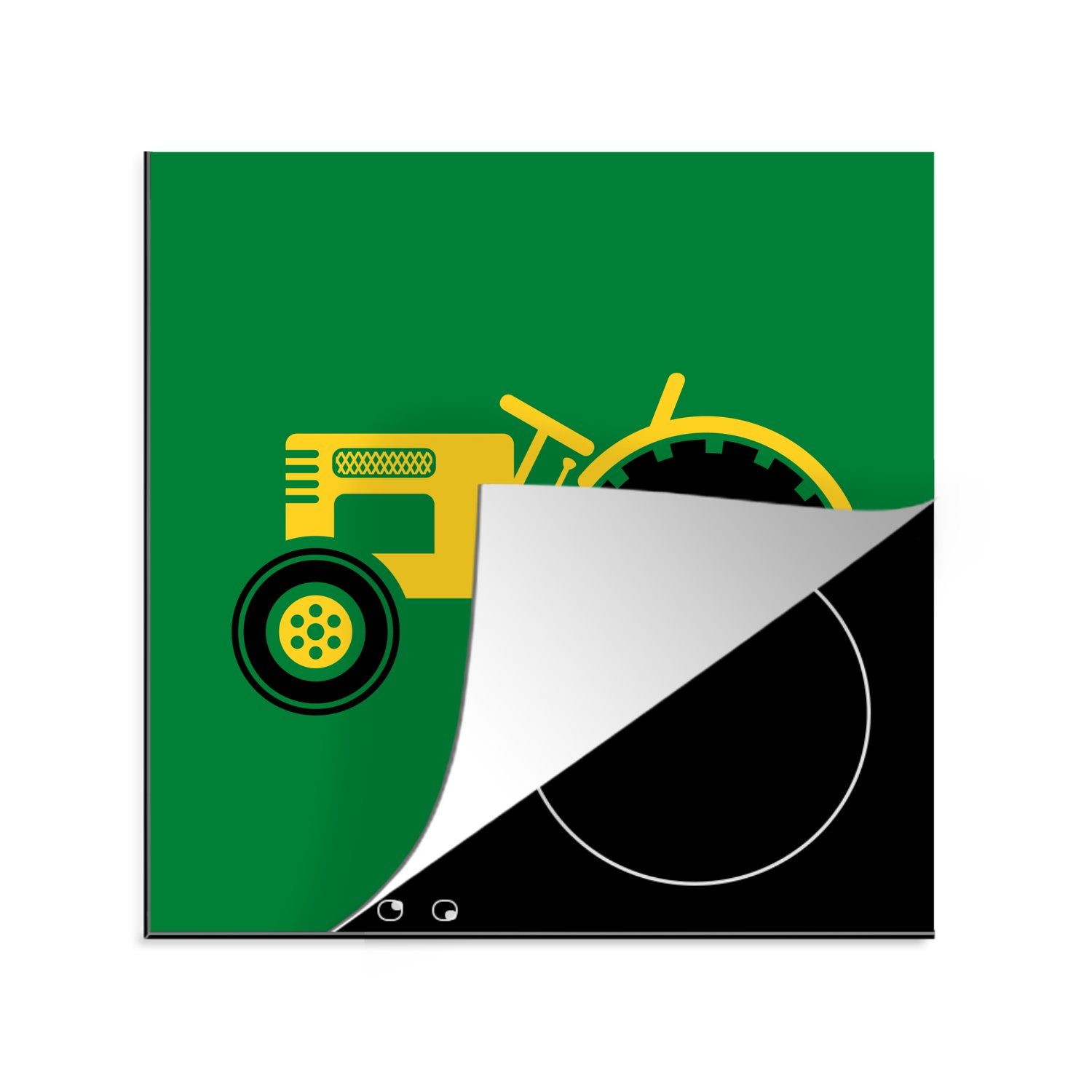 MuchoWow Herdblende-/Abdeckplatte Traktor - Gelb - Grün, Vinyl, (1 tlg), 78x78 cm, Ceranfeldabdeckung, Arbeitsplatte für küche