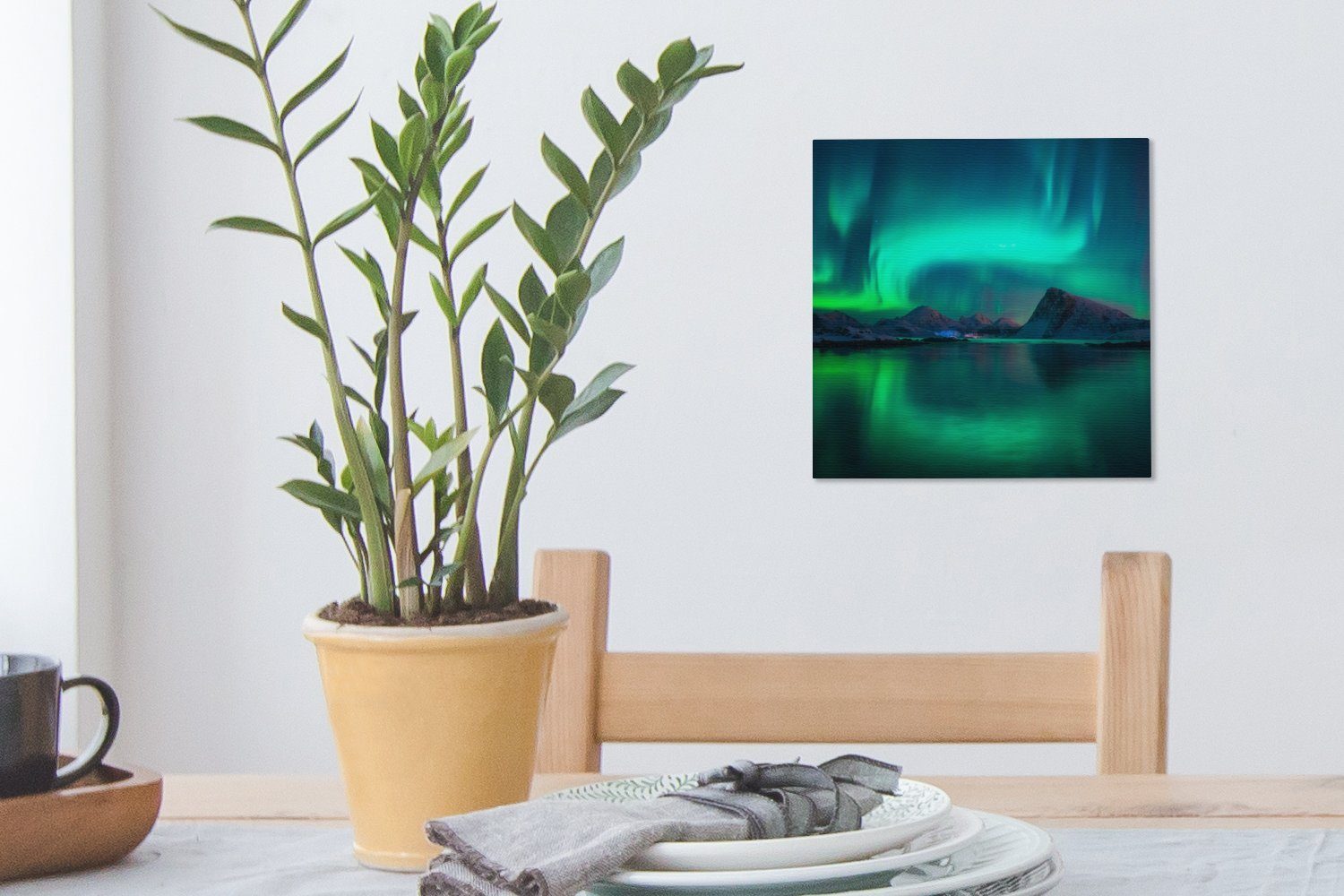 Nordlichter (1 St), Wohnzimmer für Leinwand Schlafzimmer - Berge OneMillionCanvasses® Leinwandbild Bilder - Norwegen, bunt