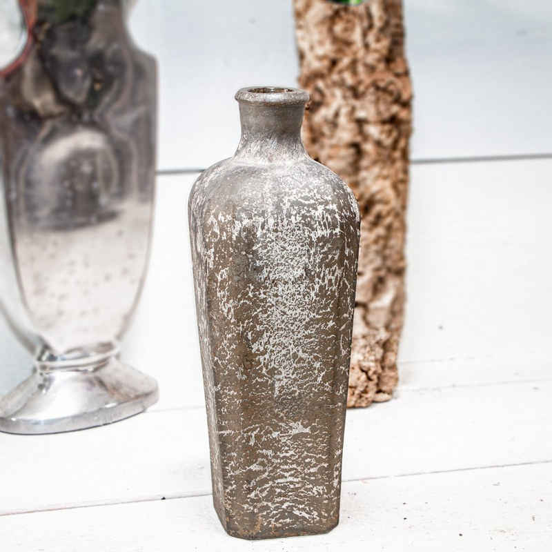 Antikas Dekovase Dekoflasche, Vase, Groß, Chabby Chic, Glas, Grau-weiß, H 31,0 x B