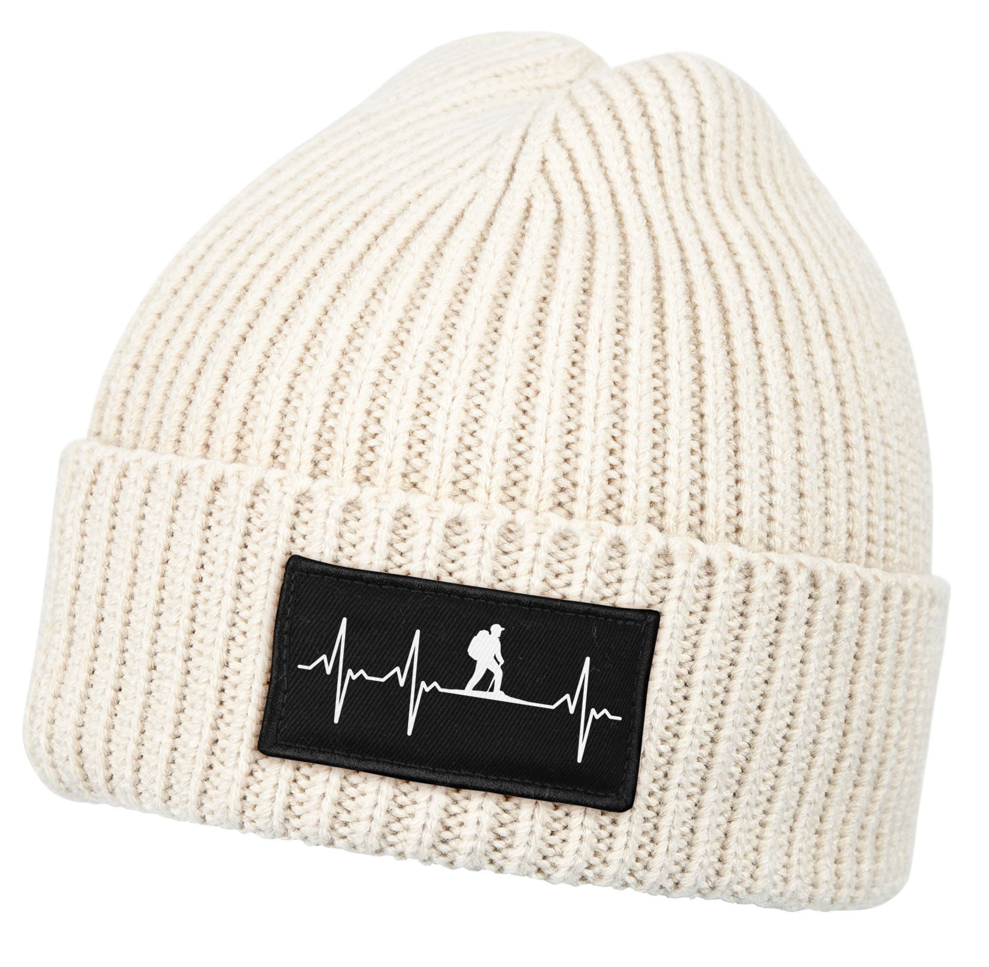 Strickmütze Herren Beanie Wintermütze mit Patch Aufdruck Herzschlag Wandern Print