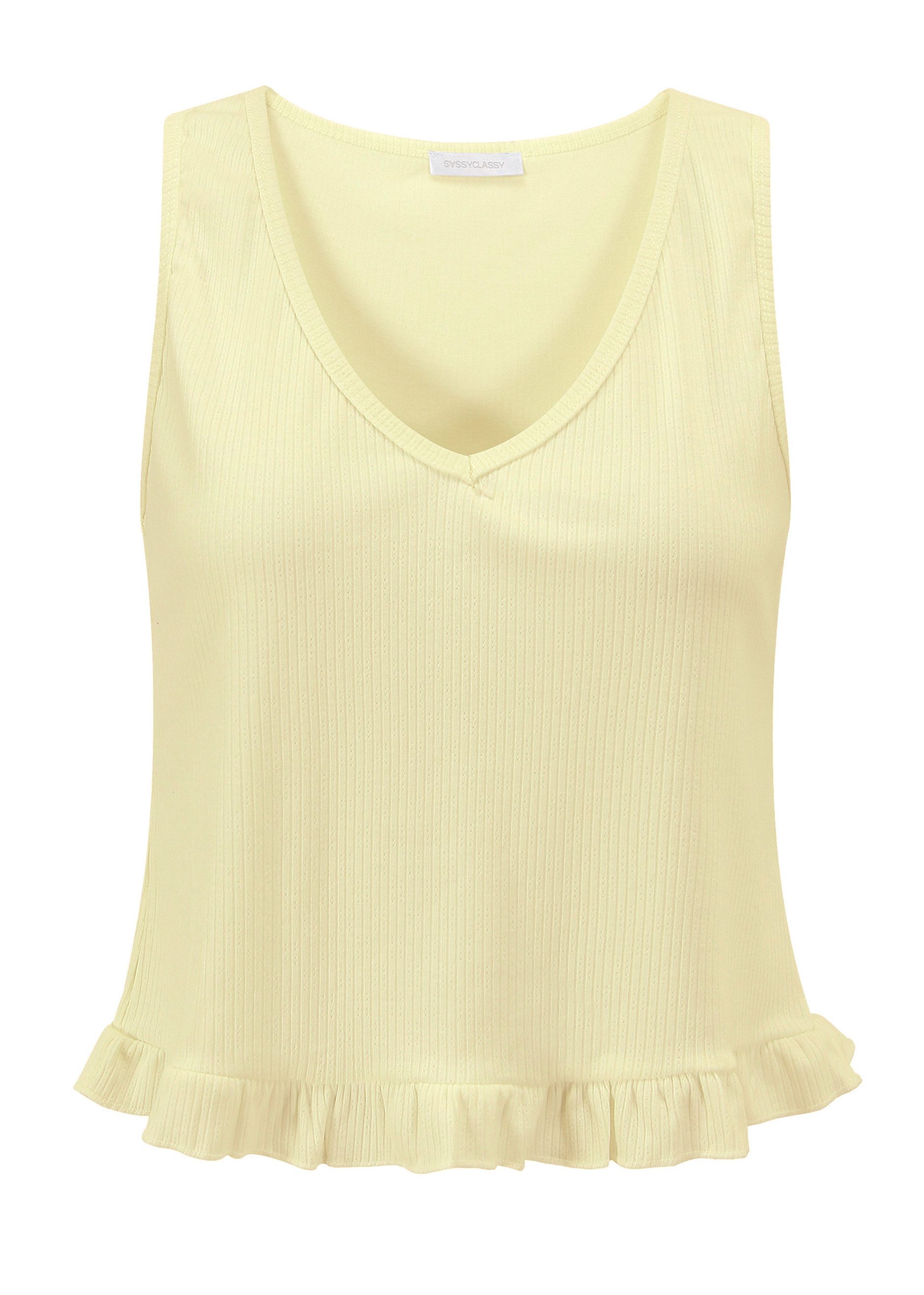 SASSYCLASSY T-Shirt Rüsschentop Damen mit V-Ausschnitt günstig online kaufen
