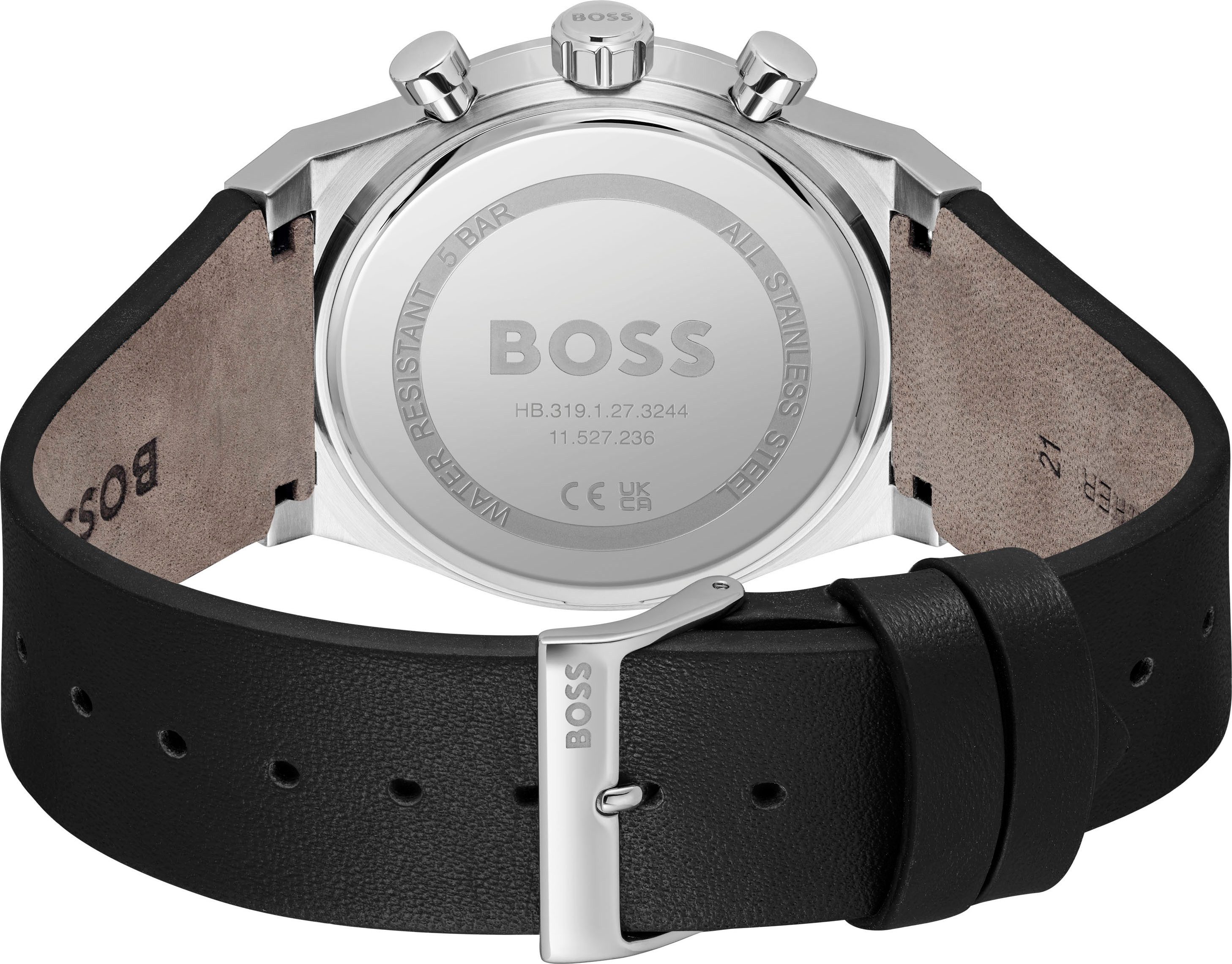 BOSS Chronograph CANDOR CHRONO 1514218, Quarzuhr, Armbanduhr, Herrenuhr, Lederarmband, analog, Tag