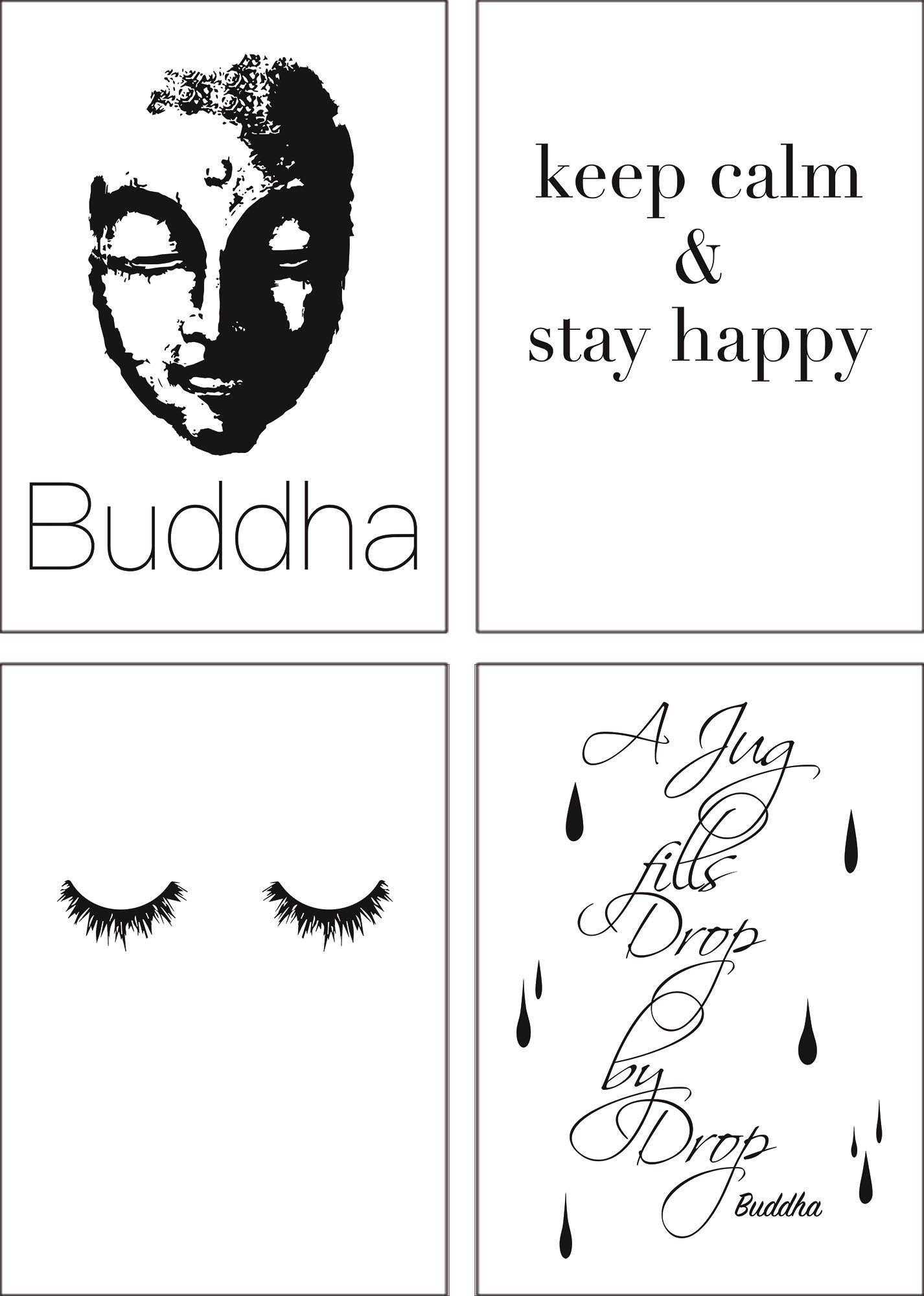 Artland Poster Buddha Ruhe Wimpern Tropfen, Sprüche & Texte (4 St), Poster, Wandbild, Bild, Wandposter schwarz