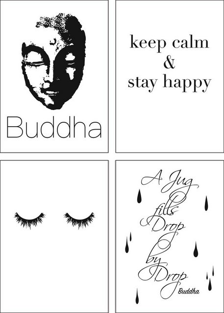Artland Poster »Buddha Ruhe Wimpern Tropfen«, Sprüche & Texte (4 Stück), Poster, Wandbild, Bild, Wandposter-Otto