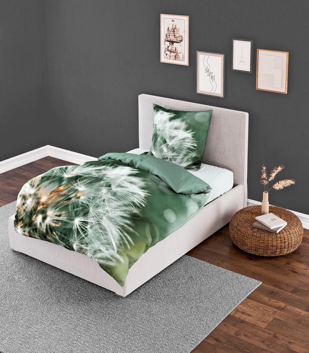 JACK Wendebettwäsche 135x200cm Digitaldruck Pusteblume Grün Bierbaum, Mako- günstig online kaufen