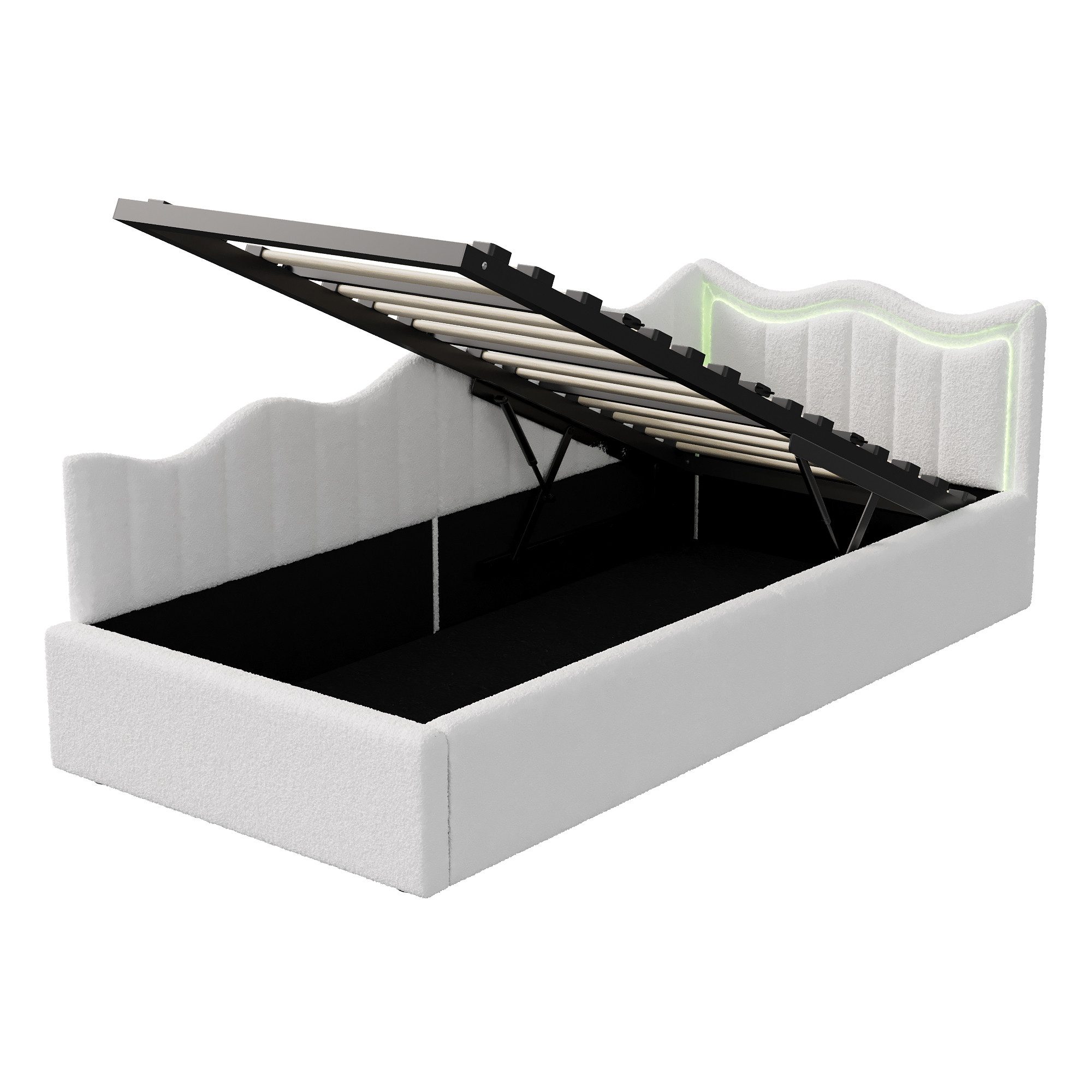 Furnishings Home Polsterbett Kinderbett LED Stauraumbett (Geeignet für Jugendliche und Kinder, Hydraulisch hebbarer Stauraum), Mit LED-Beleuchtung, Lattenrost, TeddySamt, 90x200 cm
