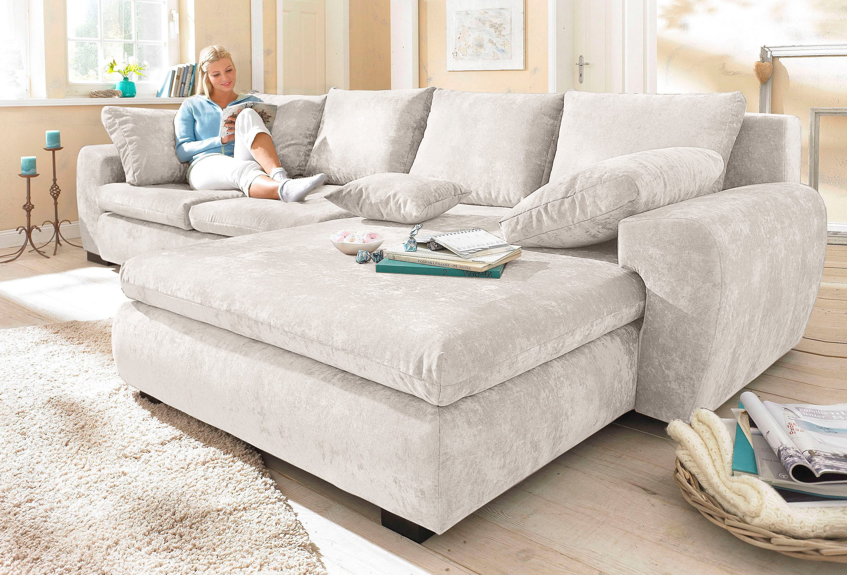 Home affaire Ecksofa Cara Mia L-Form, B: 325 cm, XXL-Sofa mit 4 Zierkissen, optional Schlaffunktion & Bettkasten, Liegefl. 145x270 cm