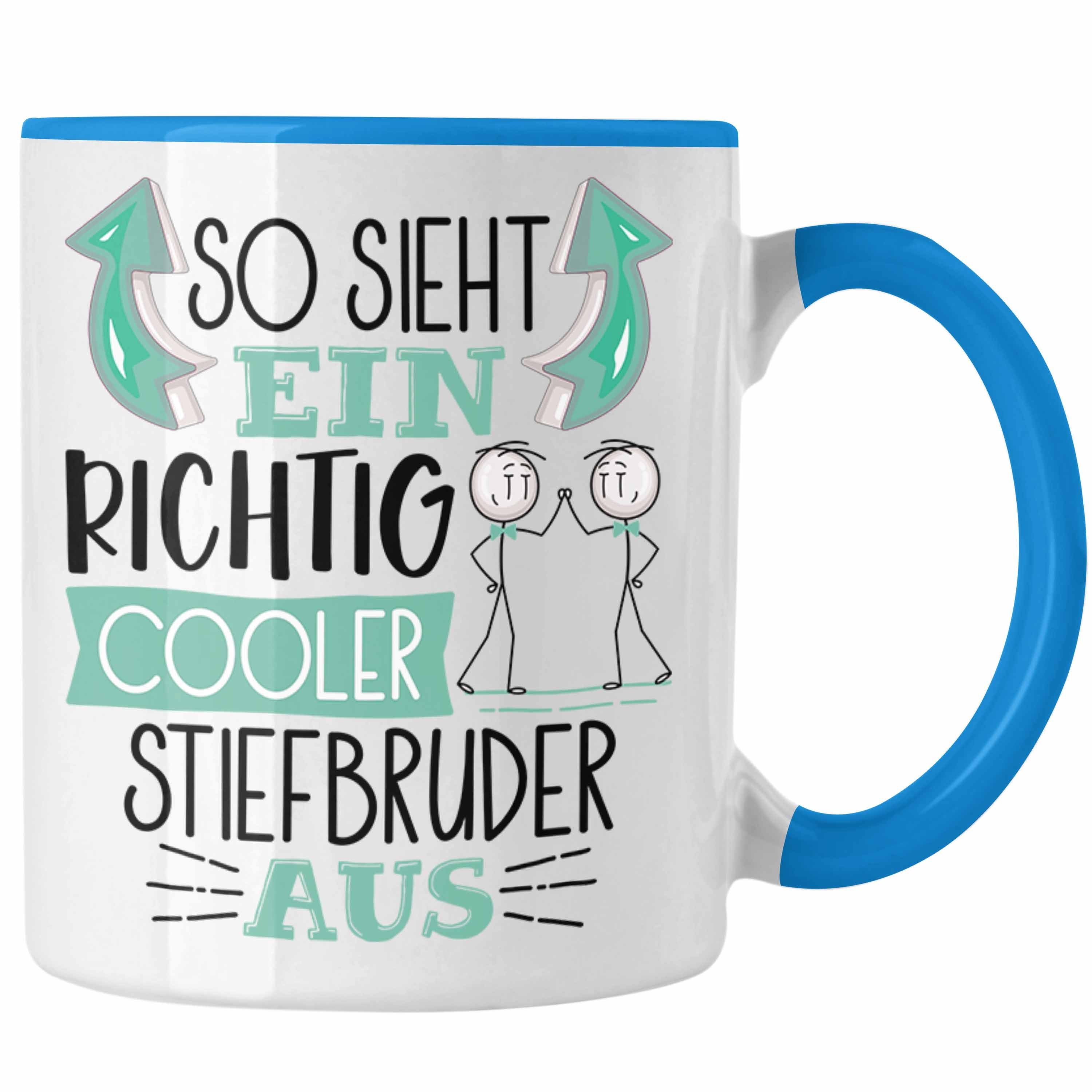 Trendation Tasse Stiefbruder Tasse Geschenk So Sieht Ein RIchtig Cooler Stiefbruder Au Blau | Teetassen