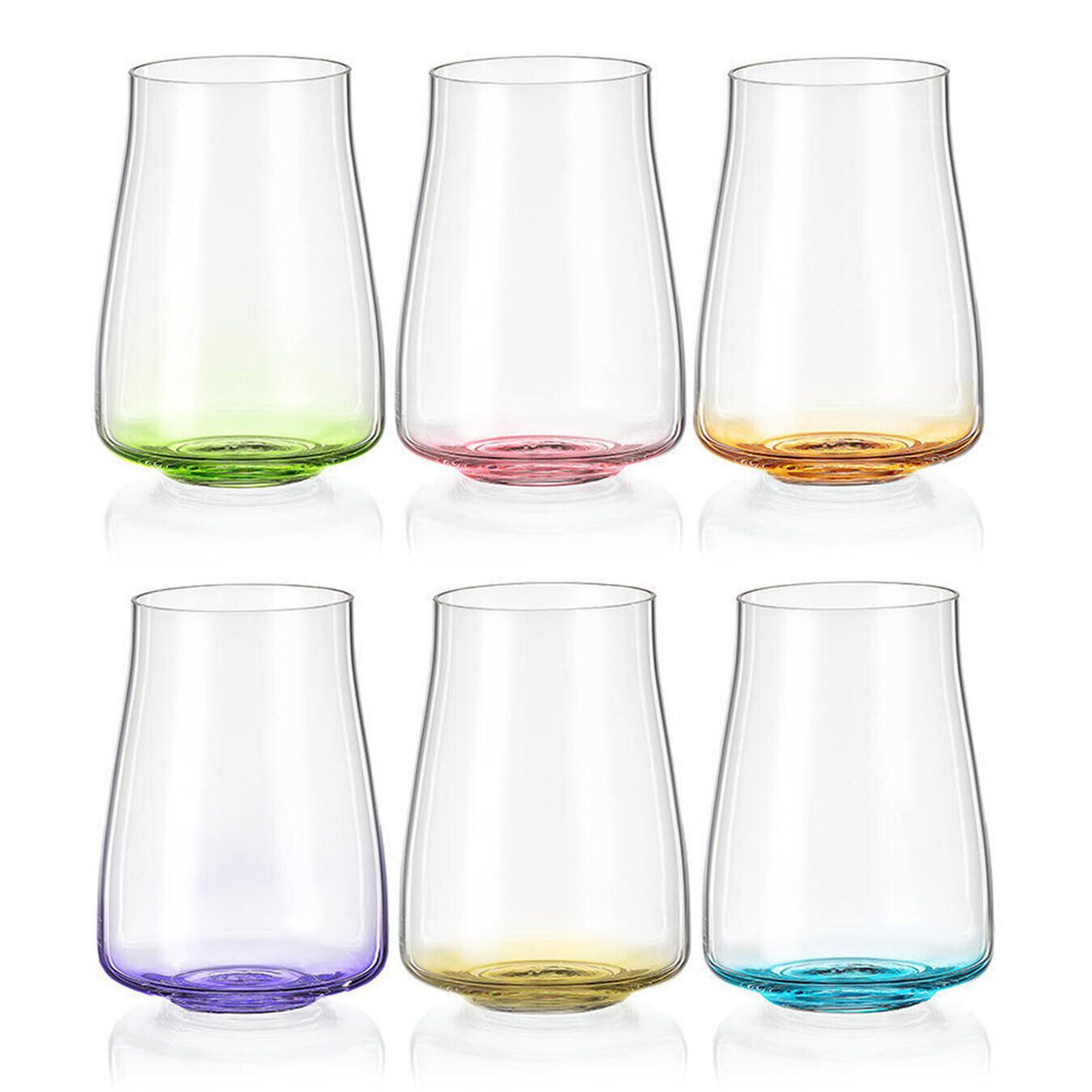 Crystalex Longdrinkglas Rainbow Fresh Longdrinks 400 ml (6er-Set), 6-tlg., Kristallglas, Kristallglas, Färbung im Glasboden, 6 verschiedene Farben