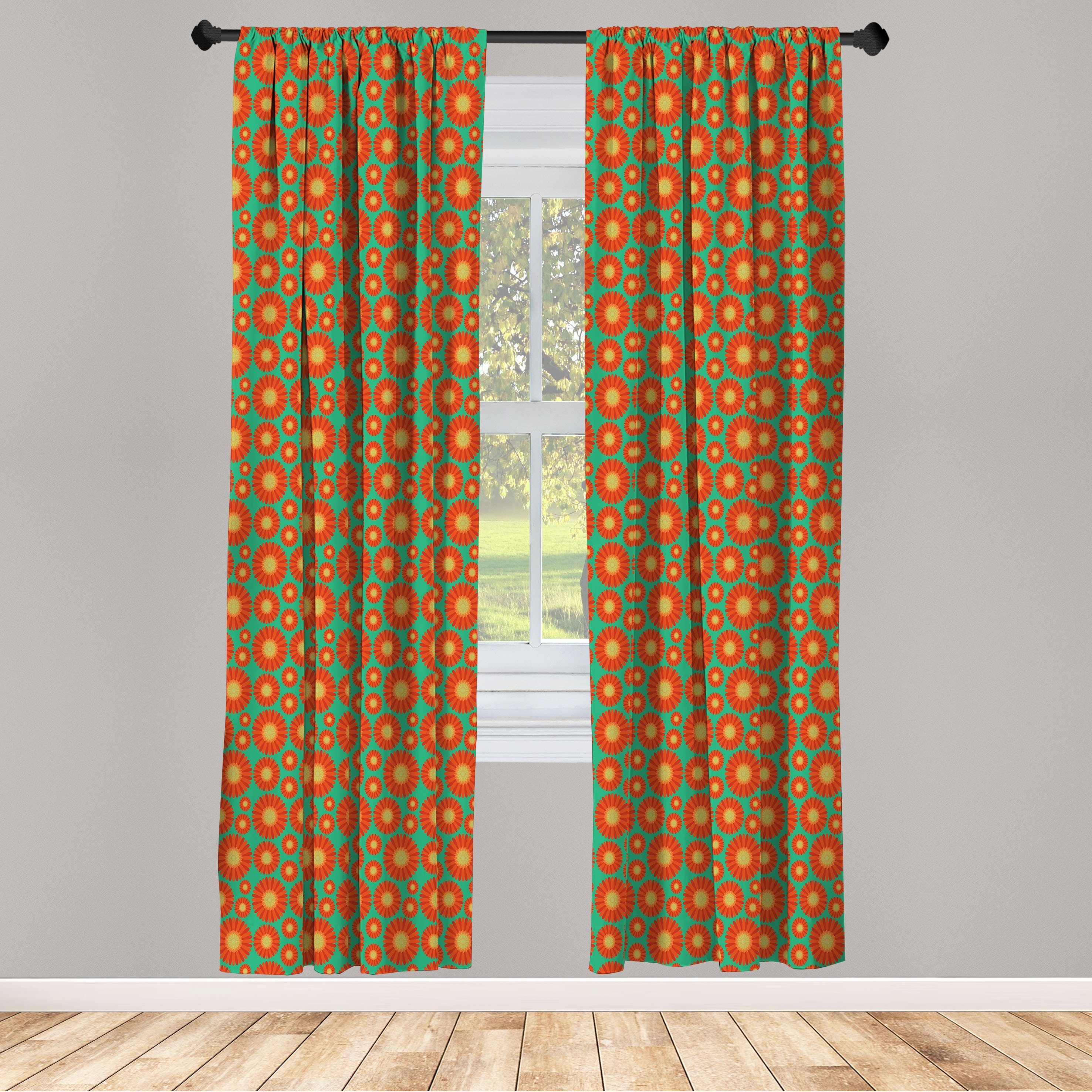 Gardine Vorhang für Wohnzimmer Schlafzimmer Dekor, Abakuhaus, Microfaser, Gerber Daisy Sommer-Blumenblätter | Fertiggardinen
