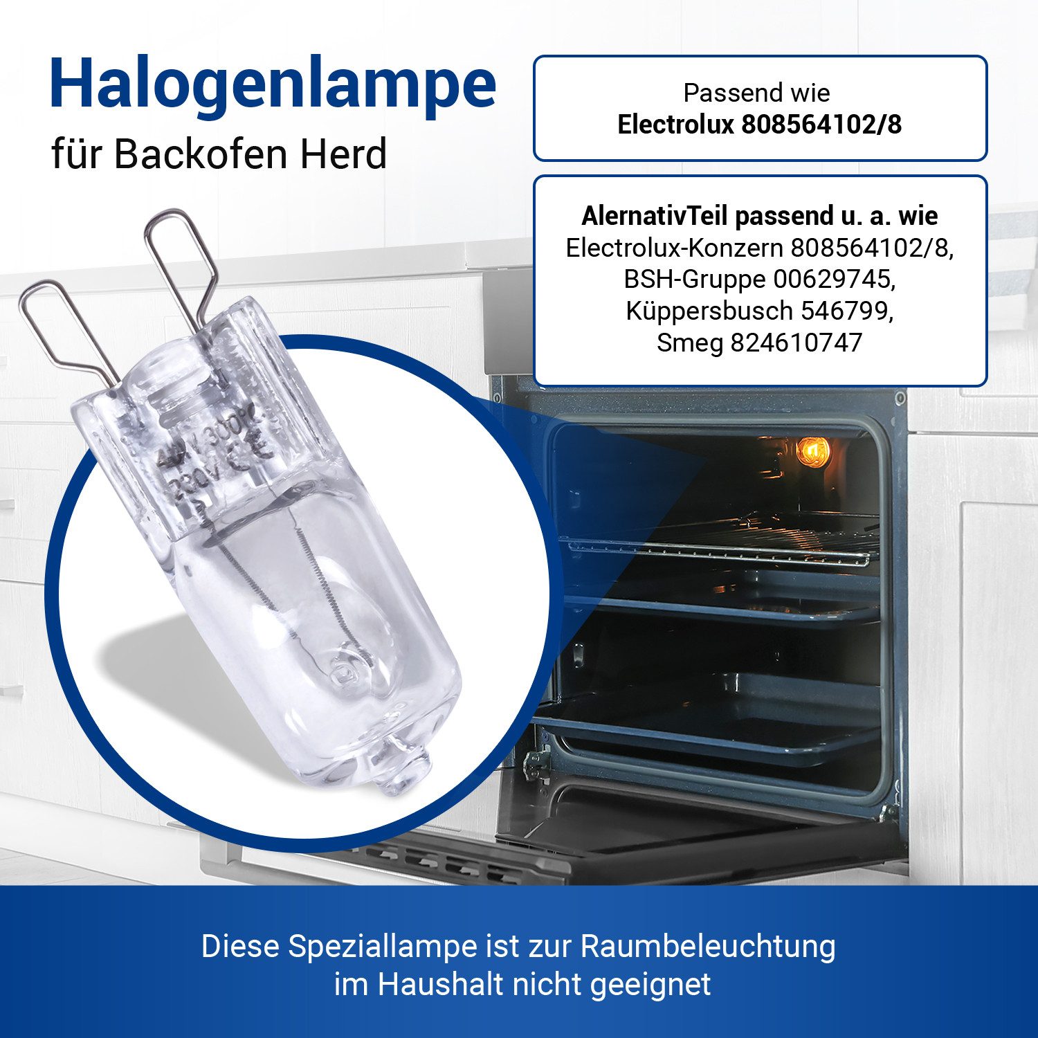 VIOKS Spezialleuchtmittel Halogenlampe G9 40W Ersatz für Electrolux 808564102/8, für Backofen, Herd, Dampfgarer, Mikrowelle usw.