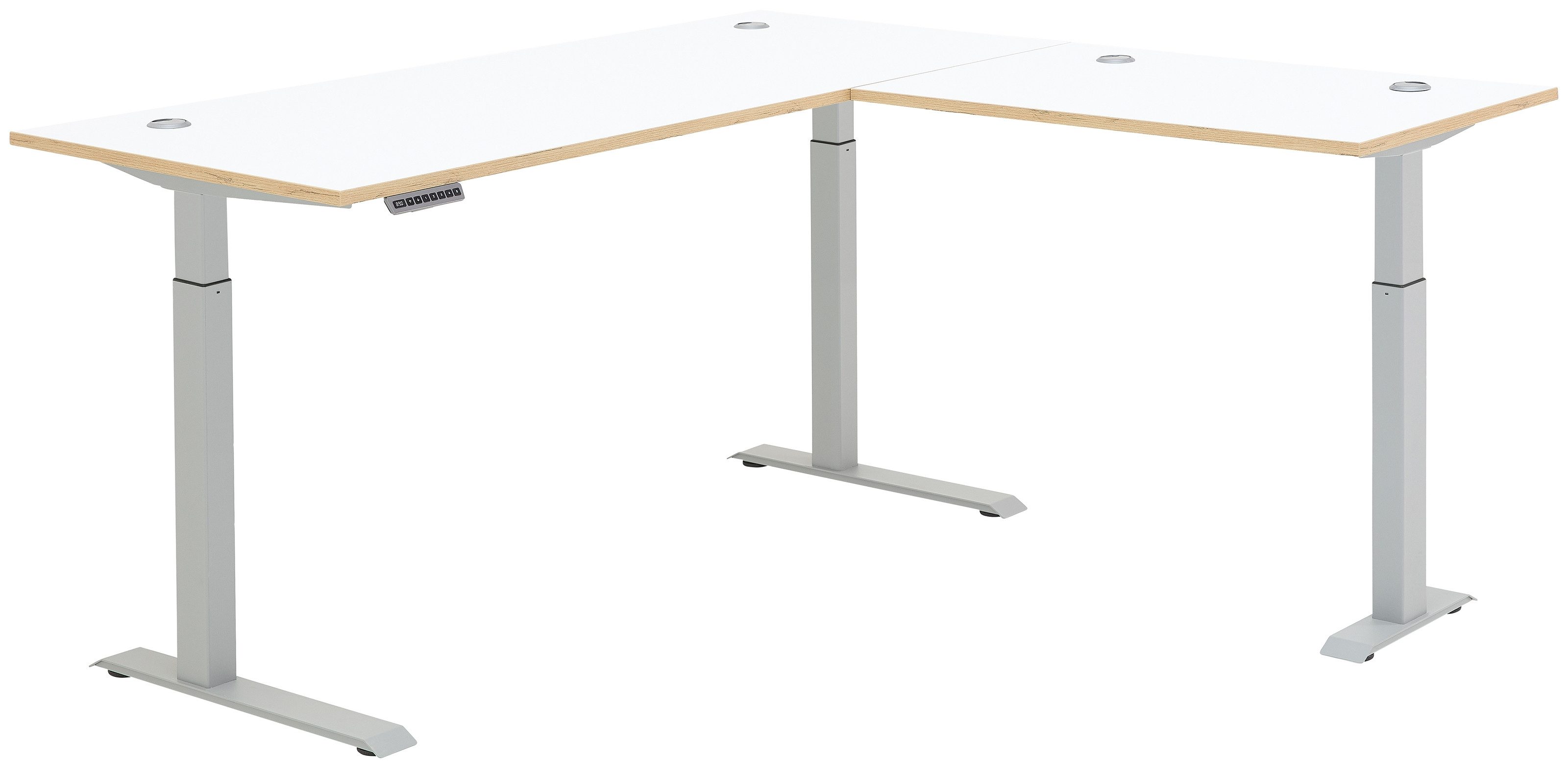 freiraum Eckschreibtisch Memphis, höhenverstellbar, weiß / Artisan / silber - 185x64/129x177 (BxHxT)