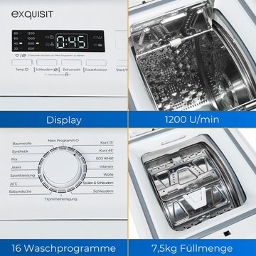 exquisit Waschmaschine Toplader LTO1207-030C weiss, 7,5 kg, 1200 U/min, leistungsstarker Top-Loader mit 16 Programmen
