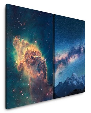 Sinus Art Leinwandbild 2 Bilder je 60x90cm Nebula Milchstraße Sterne Nacht Galaxie Astrofotografie Traumhaft
