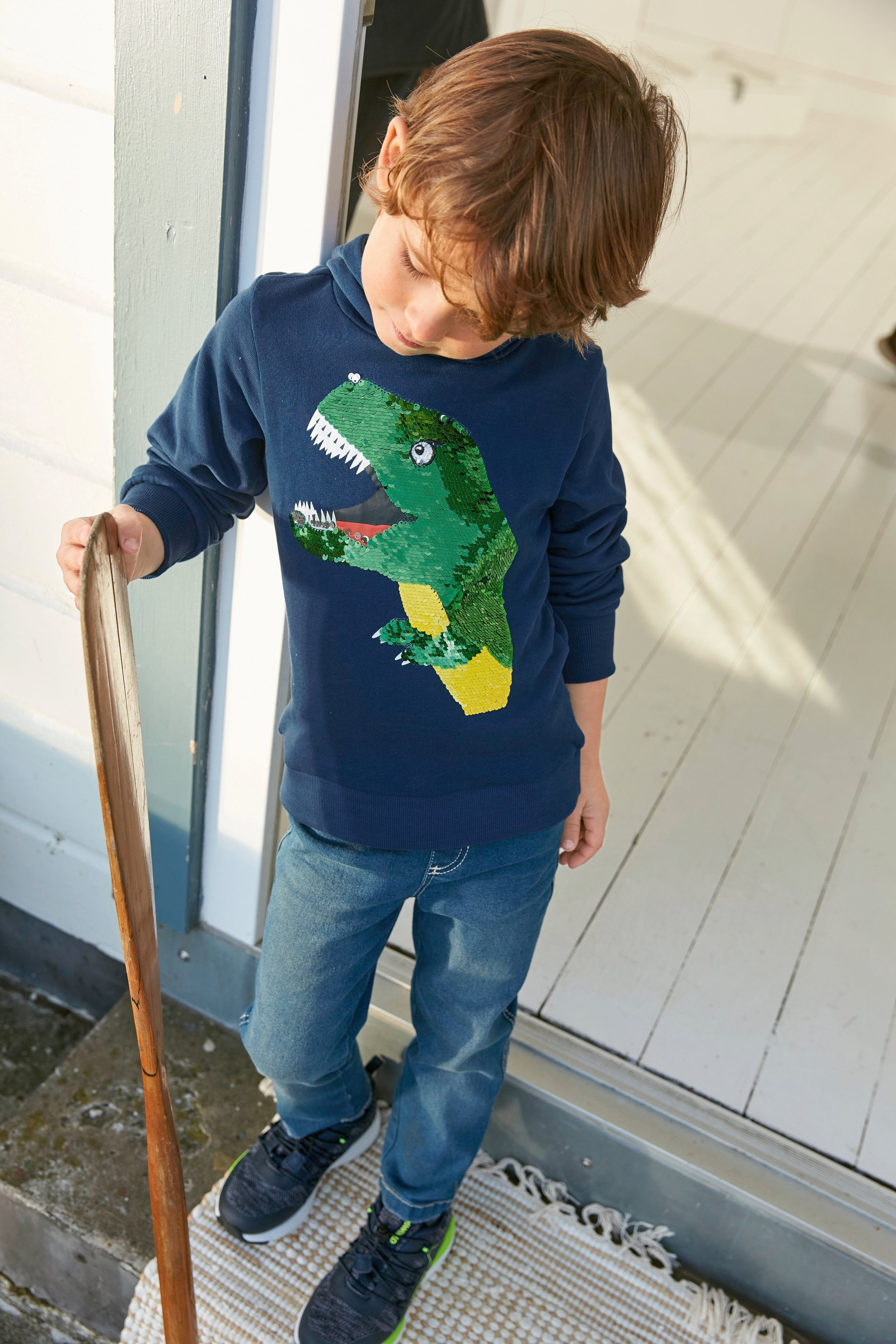 Dino tollem mit aus Kapuzensweatshirt Wendepailletten KIDSWORLD