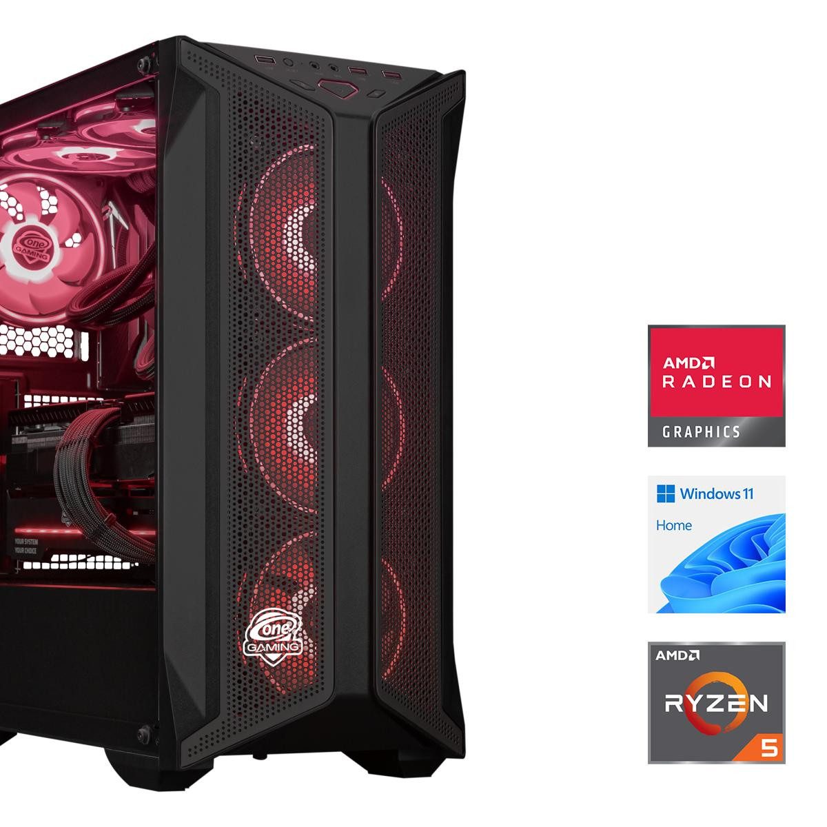 ONE GAMING MP PC 05 Gaming-PC (AMD Ryzen 5 5500, Radeon RX 6600, 16 GB RAM, 1000 GB SSD, Luftkühlung)