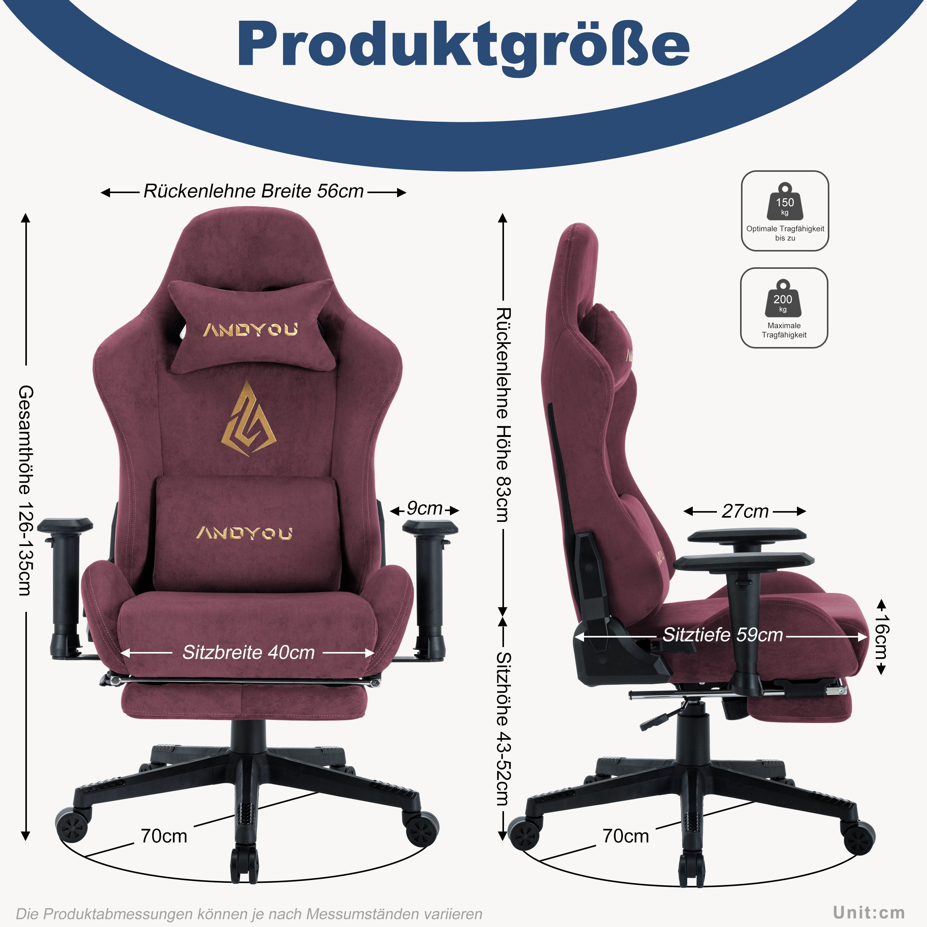 ANDYOU Gaming-Stuhl mit atmungsaktivem Alcantara-Bezug, drehbar, ergonomisc günstig online kaufen