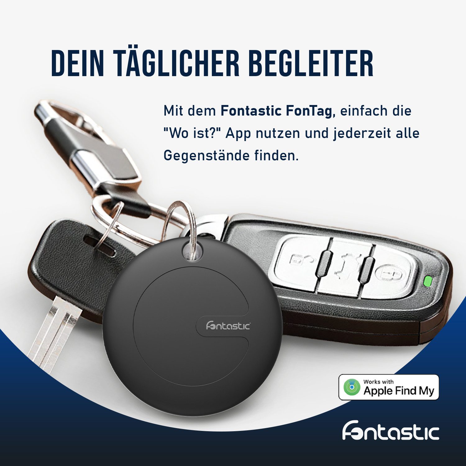 fontastic FonTag Smart Finder Schlüsselfinder mit App iOS Bluetooth Tracker GPS-Ortungsgerät (MFI Zertifiziert)