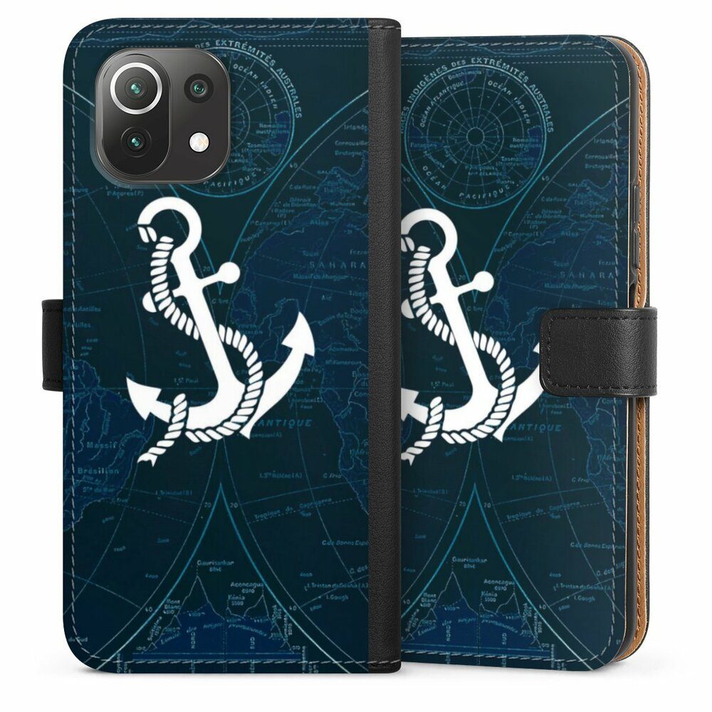 DeinDesign Handyhülle Anker Landkarte Segeln Sailors Style, Xiaomi Mi 11 Lite 5G NE Hülle Flip Case Klapphülle Handytasche Leder
