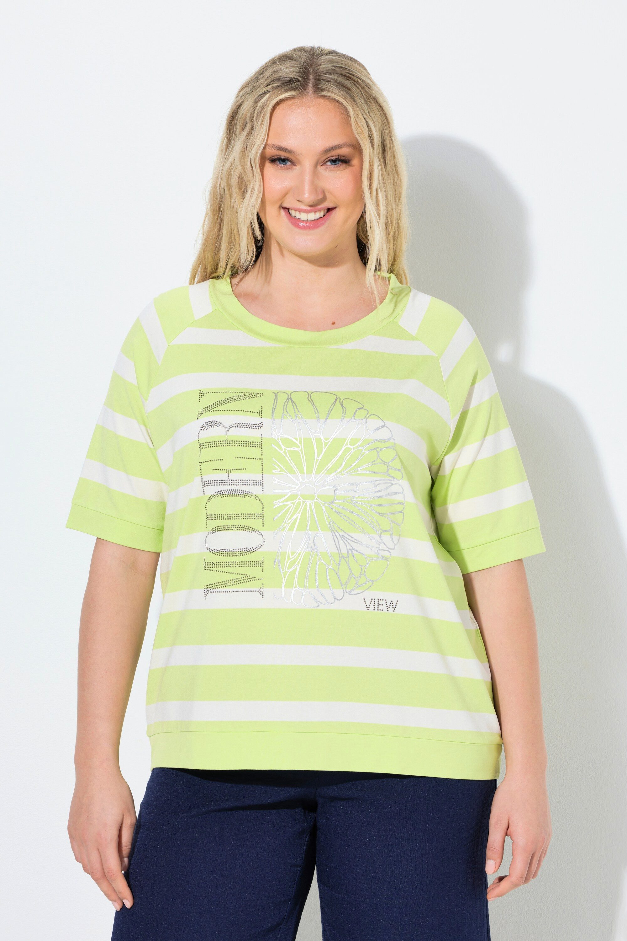 Ulla Popken T-Shirt Shirt Ringel Zitrusmotiv Rundhals Halbarm