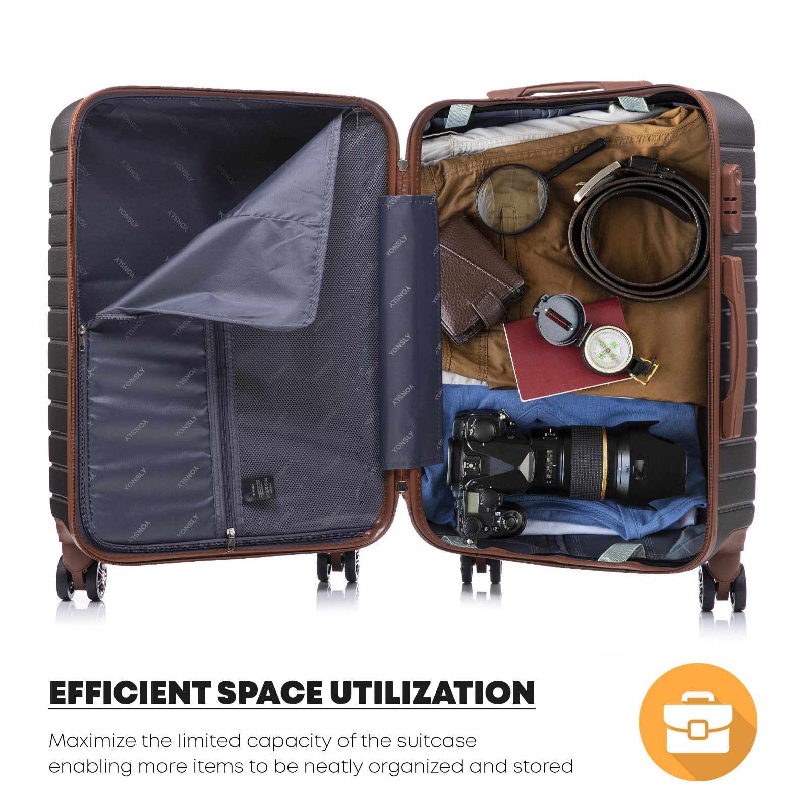 YONSLY Handgepäckkoffer Reisekoffer Trolley Rollkoffer Gepäckset Hartschale für Reisen, 4 Rollen, mit 360° Rollen, Zahlenschloss, ABS-Hartschale und Gummigriff