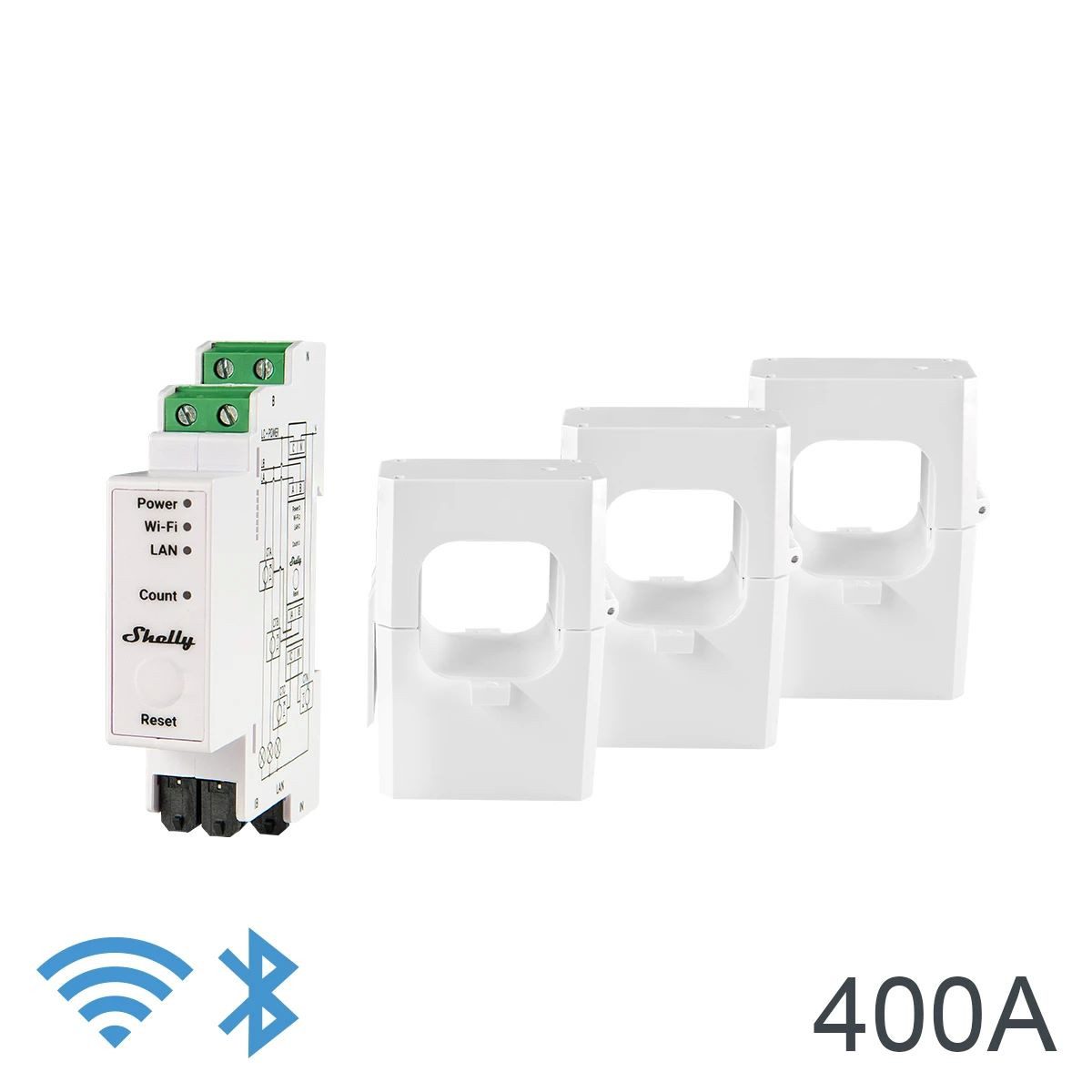 Shelly Solarmodul Shelly Pro 3EM - 400A Strommessgerät WLAN Bluetooth, (4-St), Temperatursensor