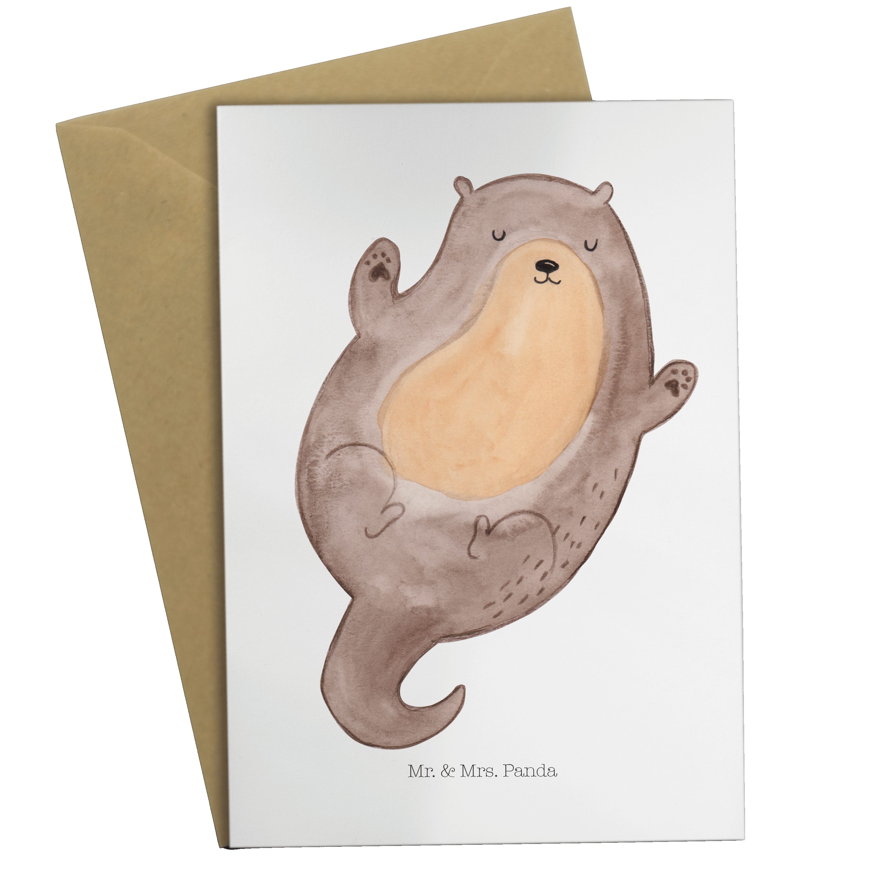 Mr. & Mrs. Panda Grußkarte Otter Umarmen - Weiß - Geschenk, Karte, Seeotter, Geburtstagskarte