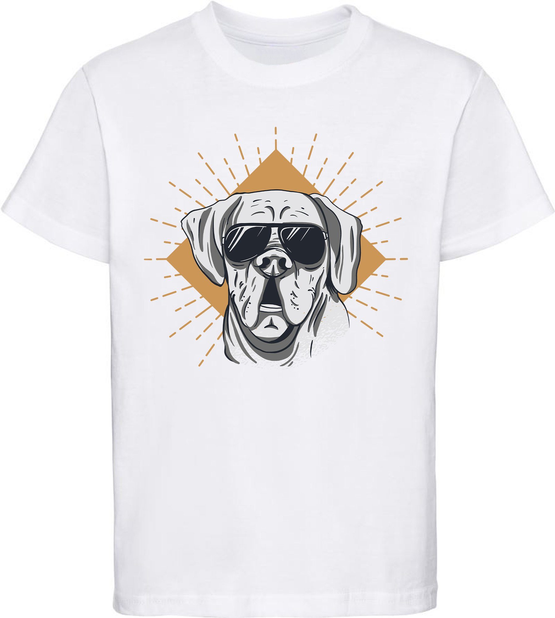 MyDesign24 Print-Shirt bedrucktes Kinder Hunde T-Shirt - Cooler Hund mit Sonnenbrille Baumwollshirt mit Aufdruck, i224 weiss