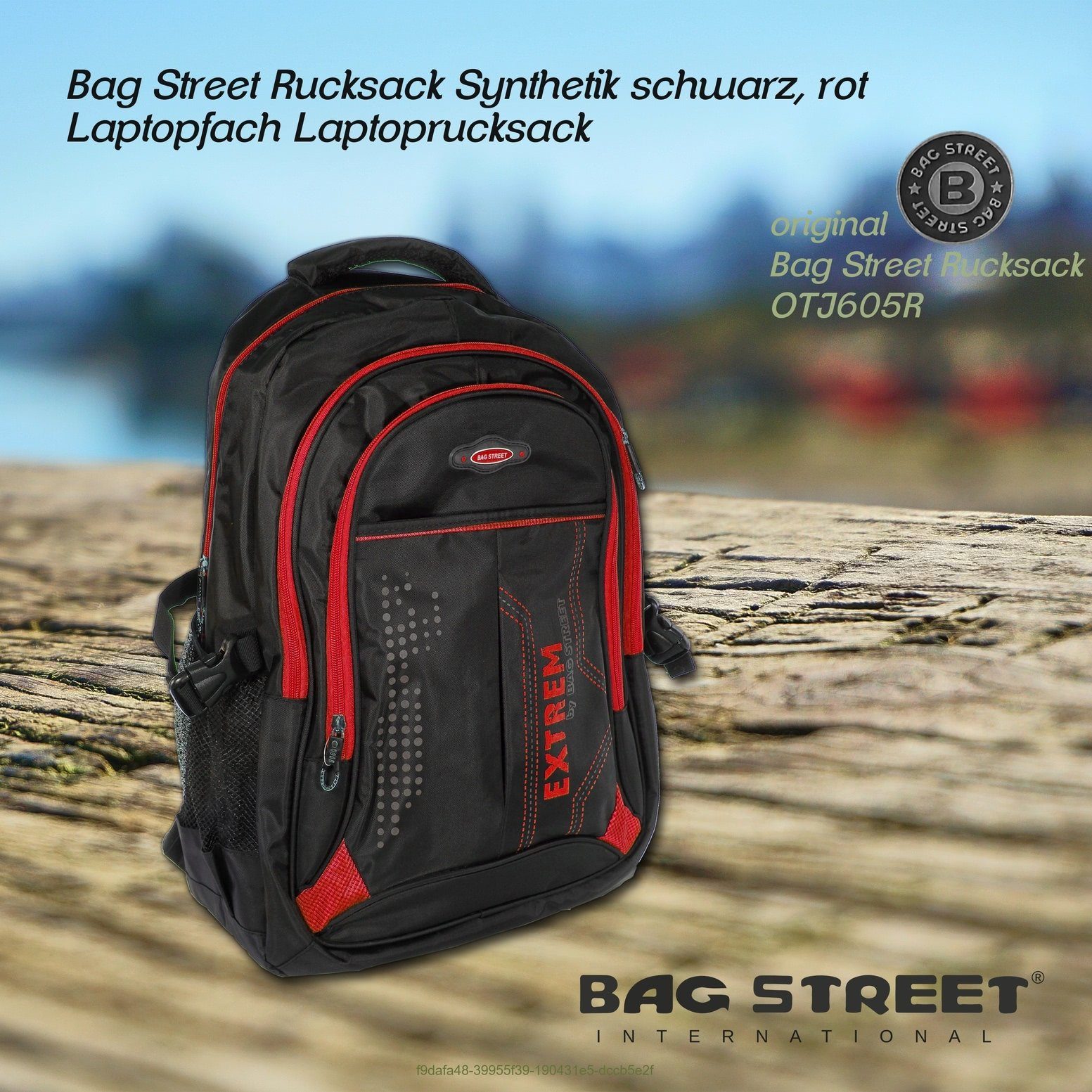 x BAG Bag STREET Businessrucksack Damen schwarz, ca. Sporttasche, 30cm rot ca. Street Synthetik, Sportrucksack, Sportrucksack Herren