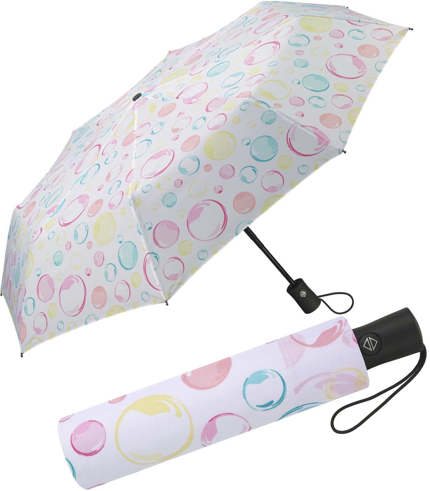 HAPPY RAIN Taschenregenschirm schöner Damen-Regenschirm mit Auf-Zu-Automatik, zauberhafte Motive in zarten Pastellfarben