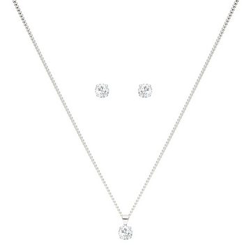 LÖB Ohrring und Ketten Set Damen 925 Silber Halskette Kette Ohrringe Set Zirkonia Stein Anhänger (Geschenke für Frauen Freundin Mutter Mama zum Geburtstag Muttertag Muttertagsgeschenk), Schmuckset Solitär Strass Glitzer Tropfenanhänger Brautschmuck Tropfen