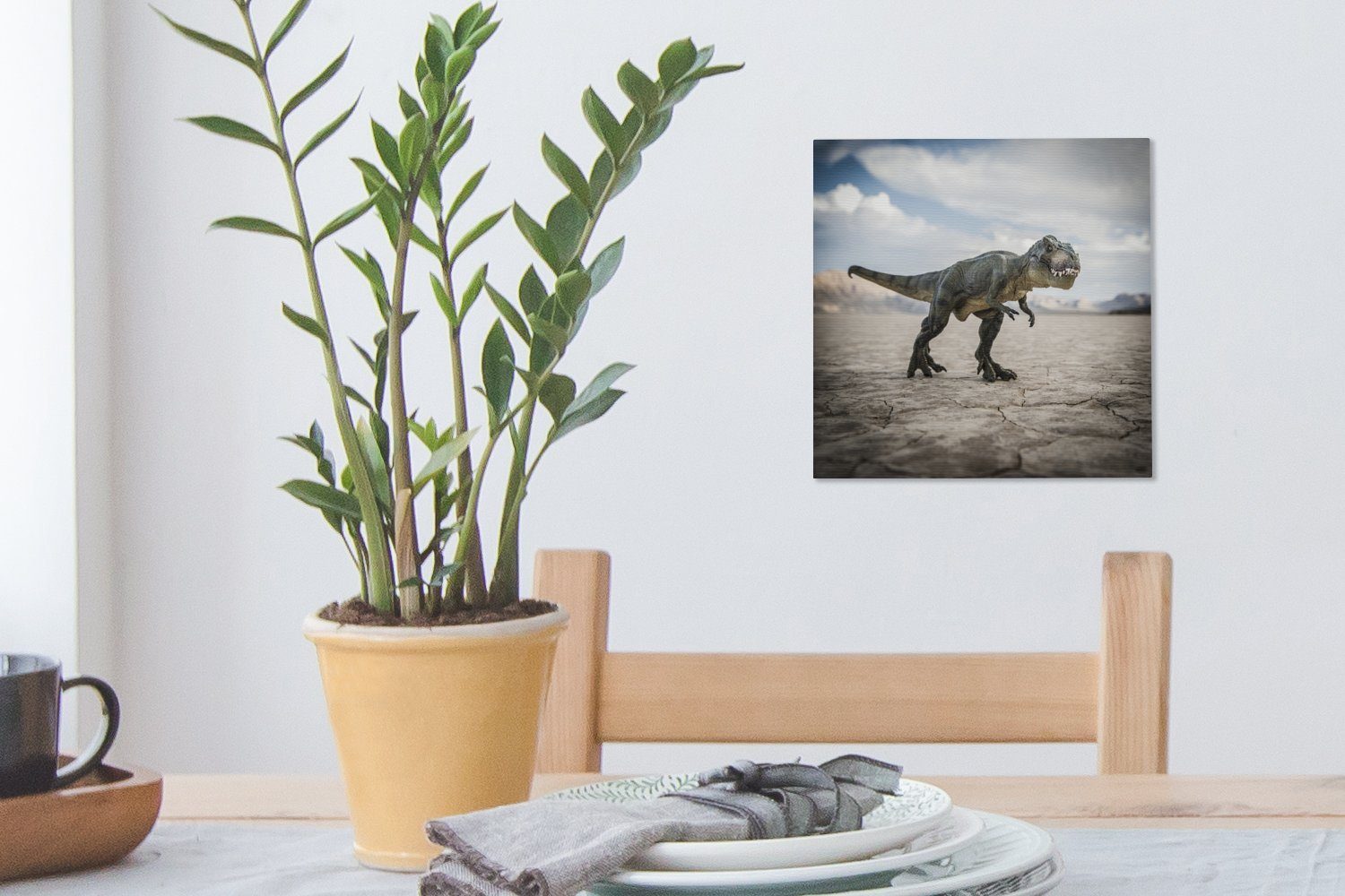 OneMillionCanvasses® Leinwandbild Dinosaurier - Steine (1 Wohnzimmer Sand, Bilder Leinwand Schlafzimmer - St), für