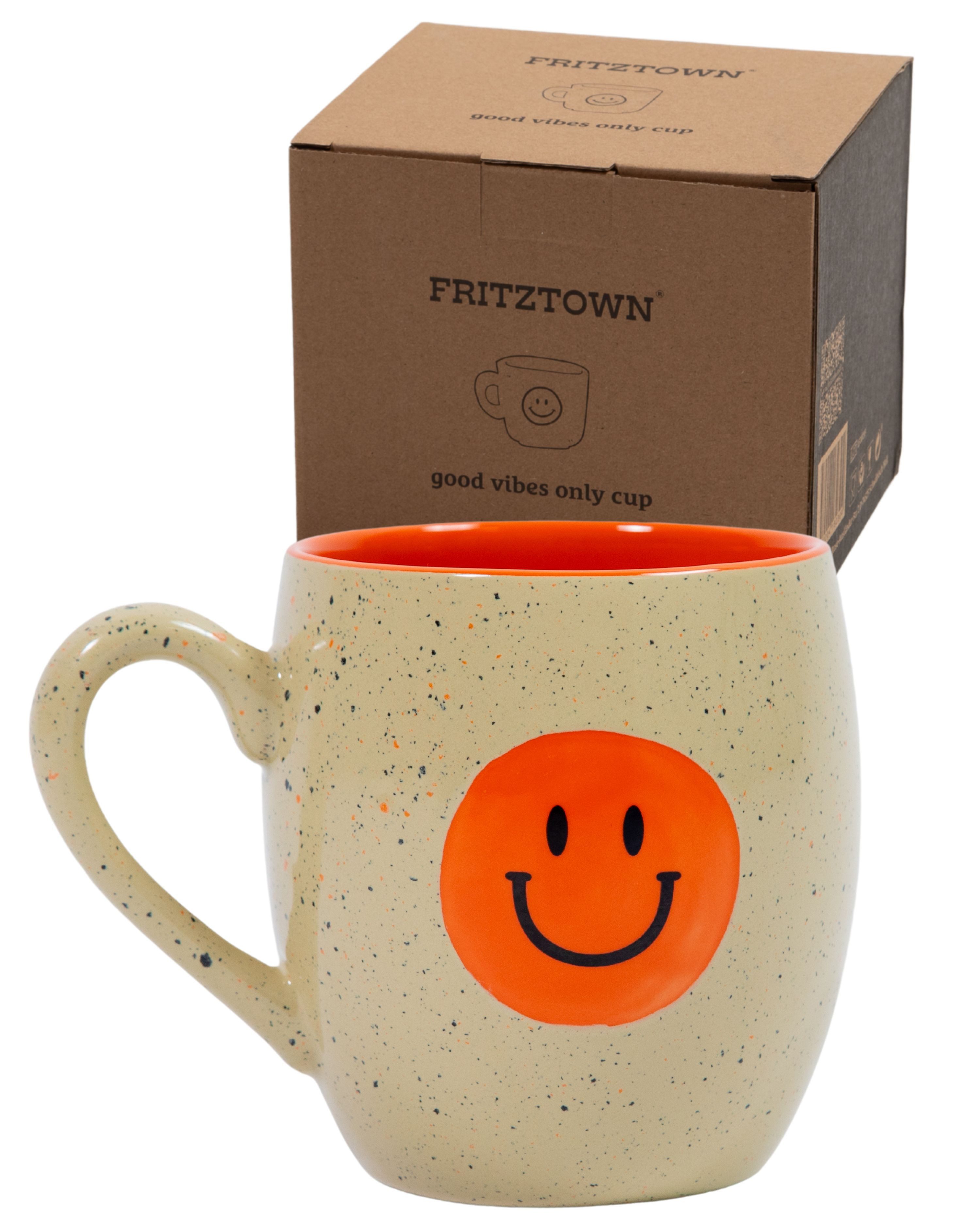 FRITZTOWN Tasse Good Vibes Only 440ml, Große Keramiktasse in Geschenkverpackung, 1-tlg., Keramik