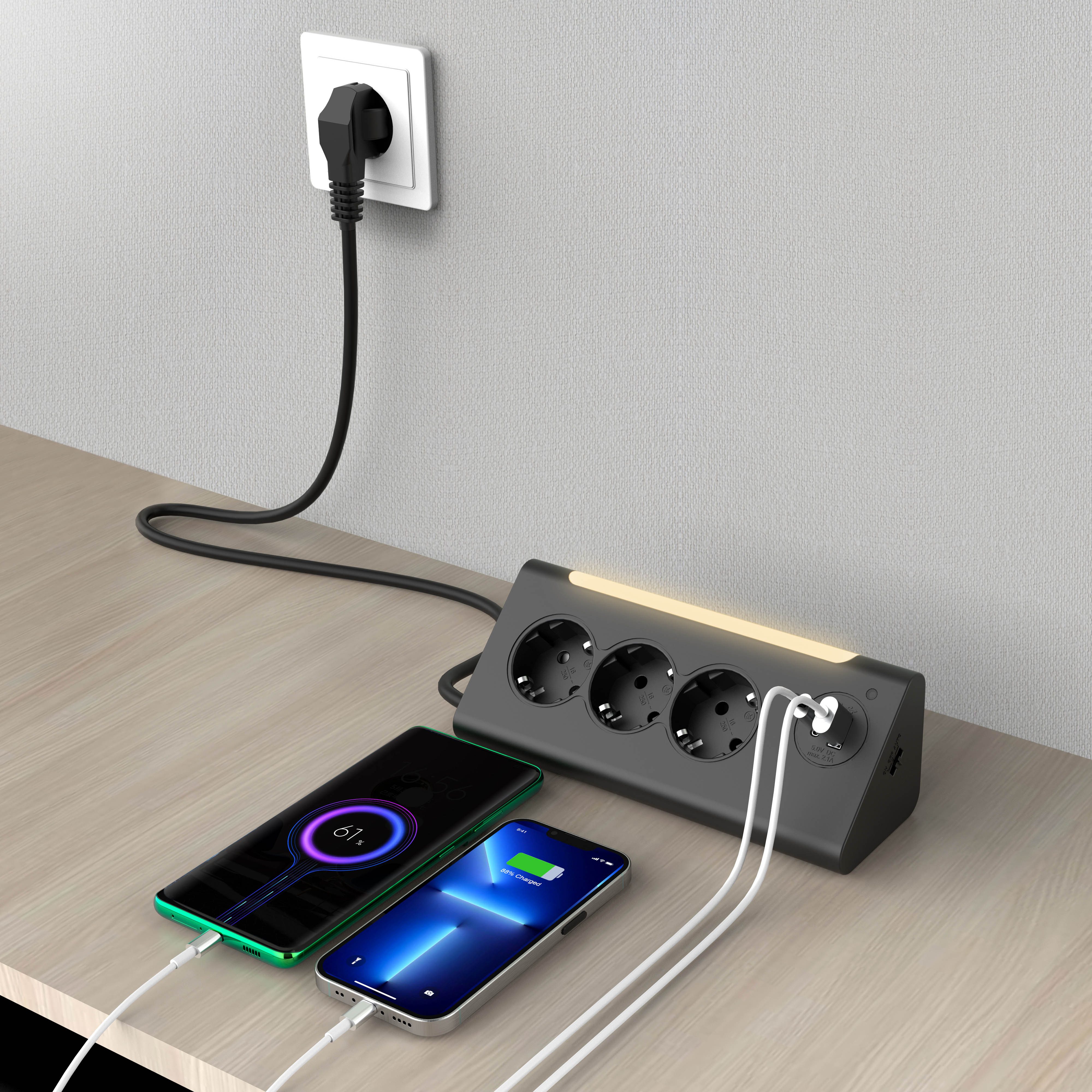 Northpoint Northpoint Ecksteckdosenleiste LED USB USB-C 3 Steckdosen Smarte Dreifach-Steckdosenleiste