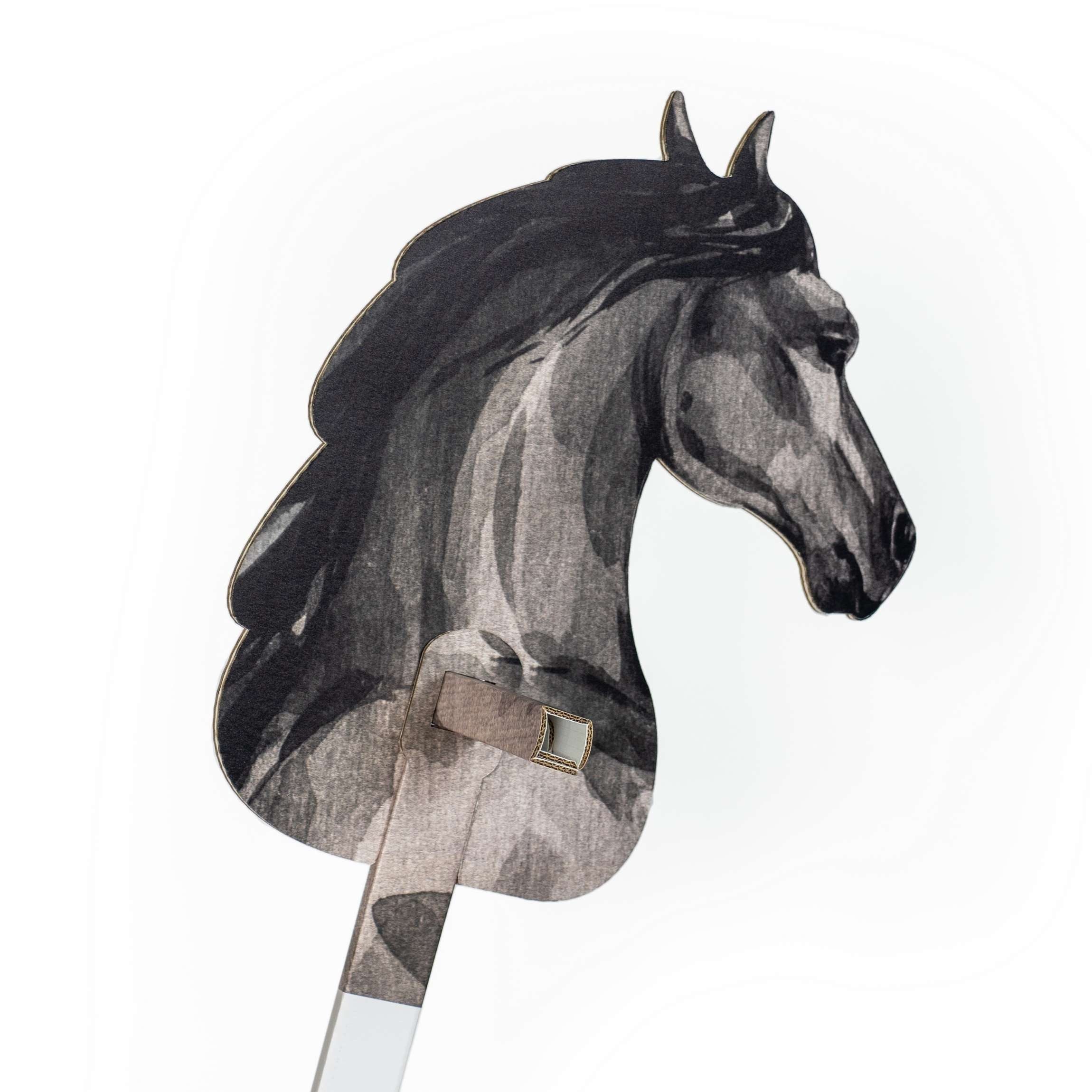 FOLDZILLA Steckenpferd Stockpferd Schwarz, (1-tlg., Hobby Horse aus Pappe), für Pferde Kindergeburtstag