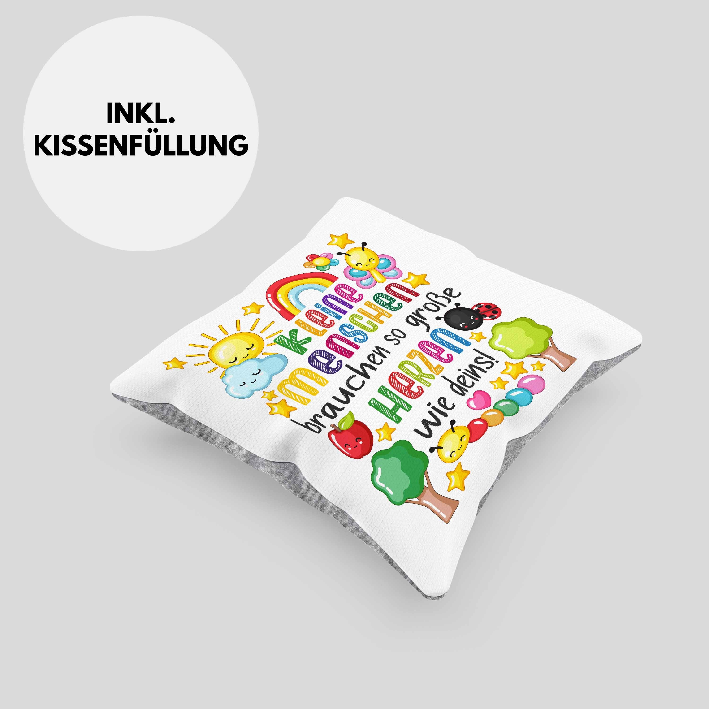 Menschen Dankeschön mit Kissen Trendation Abschiedsgeschenk 40x40 Dekokissen - Beste Füllung Brauchen Erzieherin Kindergärtnerin Spruch Dein Geschenk Trendation Dekokissen Kleine Grau Herz Danke