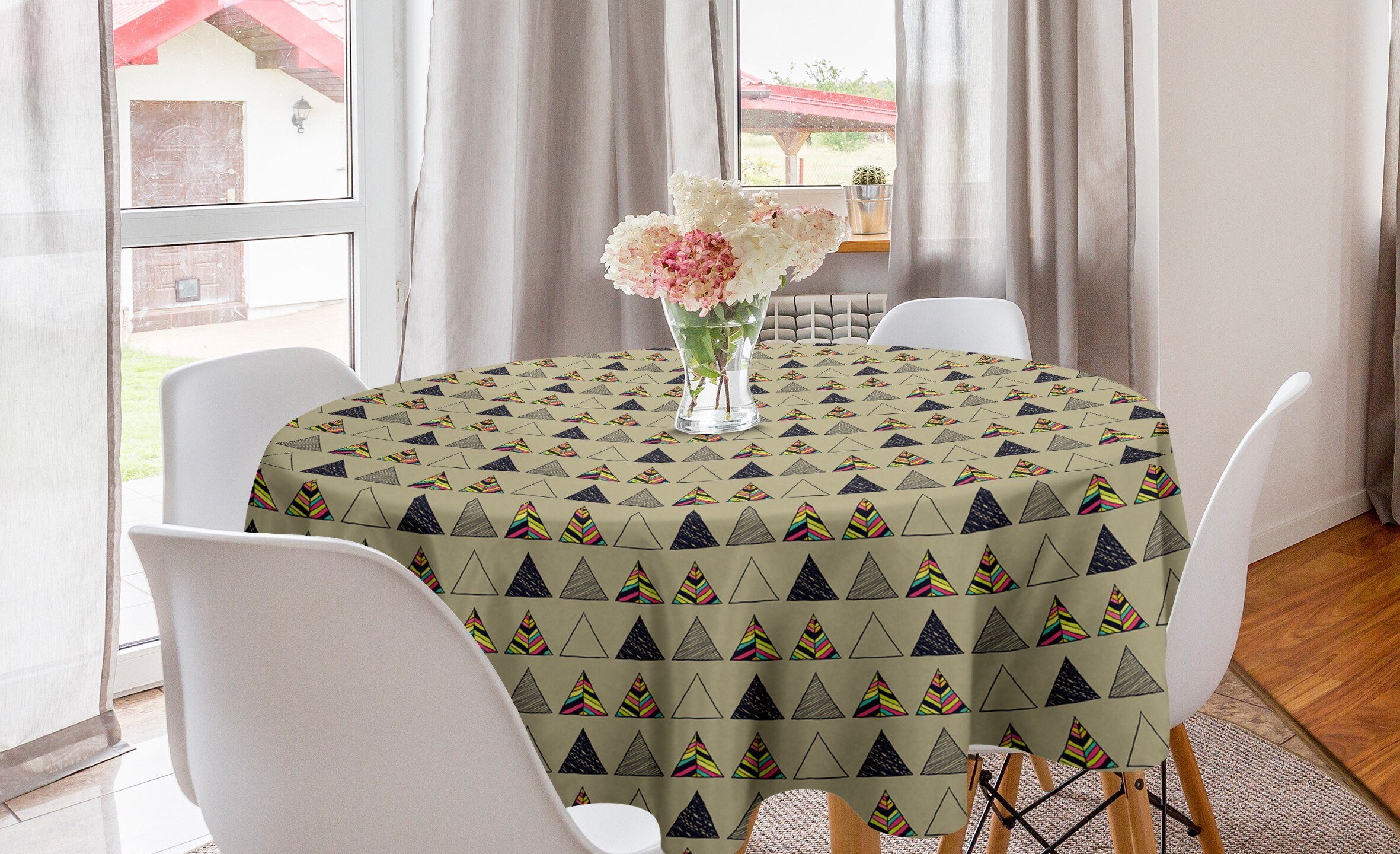 Abakuhaus Tischdecke Kreis Tischdecke Abdeckung für Esszimmer Küche Dekoration, Grunge Horizontal Retro-Motive | Tischdecken