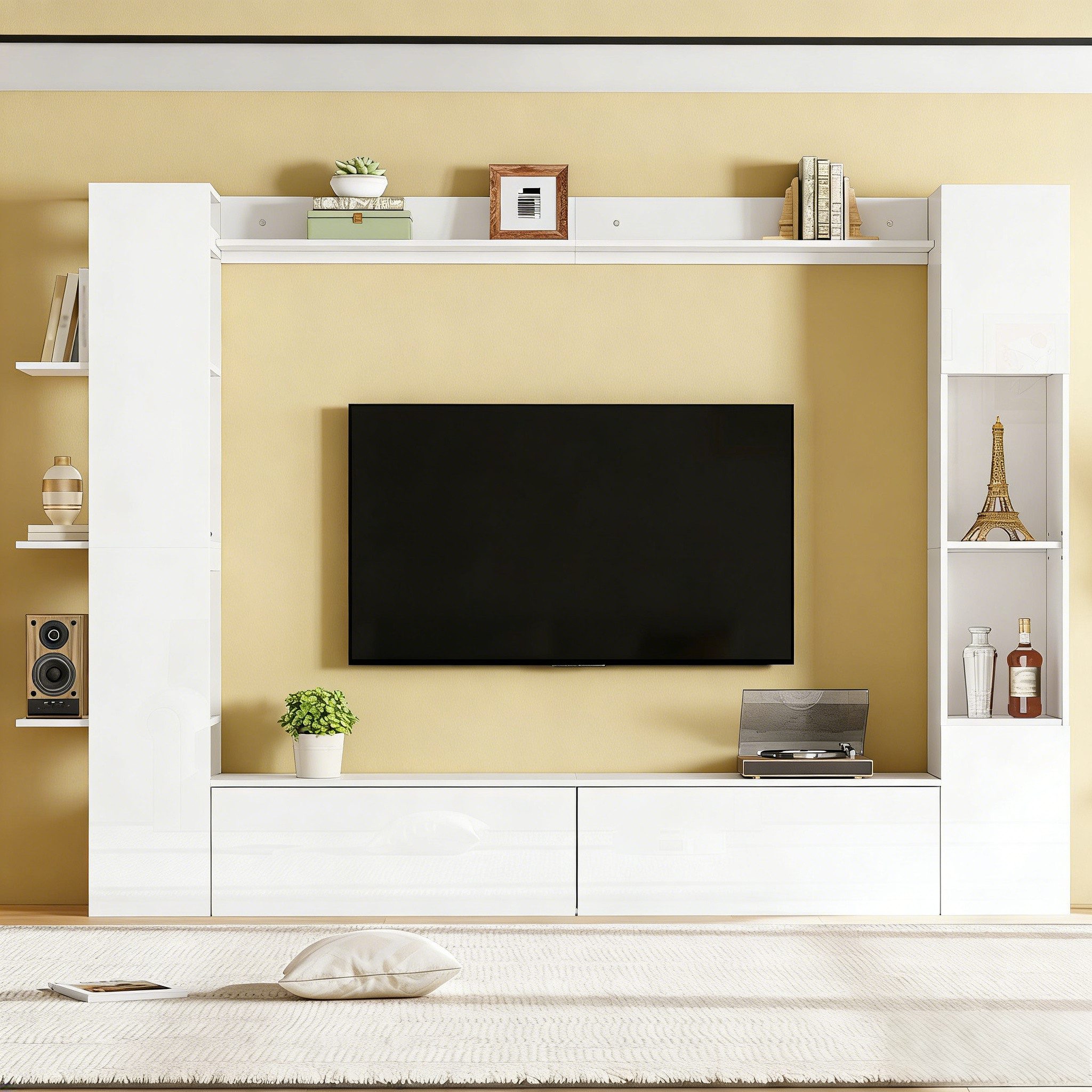 Odikalo Wohnwand Kompaktwohnwand mit viel Stauraum, (Vitrinen Türanschlag wechselbar,(Set, 4-St), TV-Schrank, Vitrine, Aufbewahrungsschrank, speziell für das Wohnzimmer)