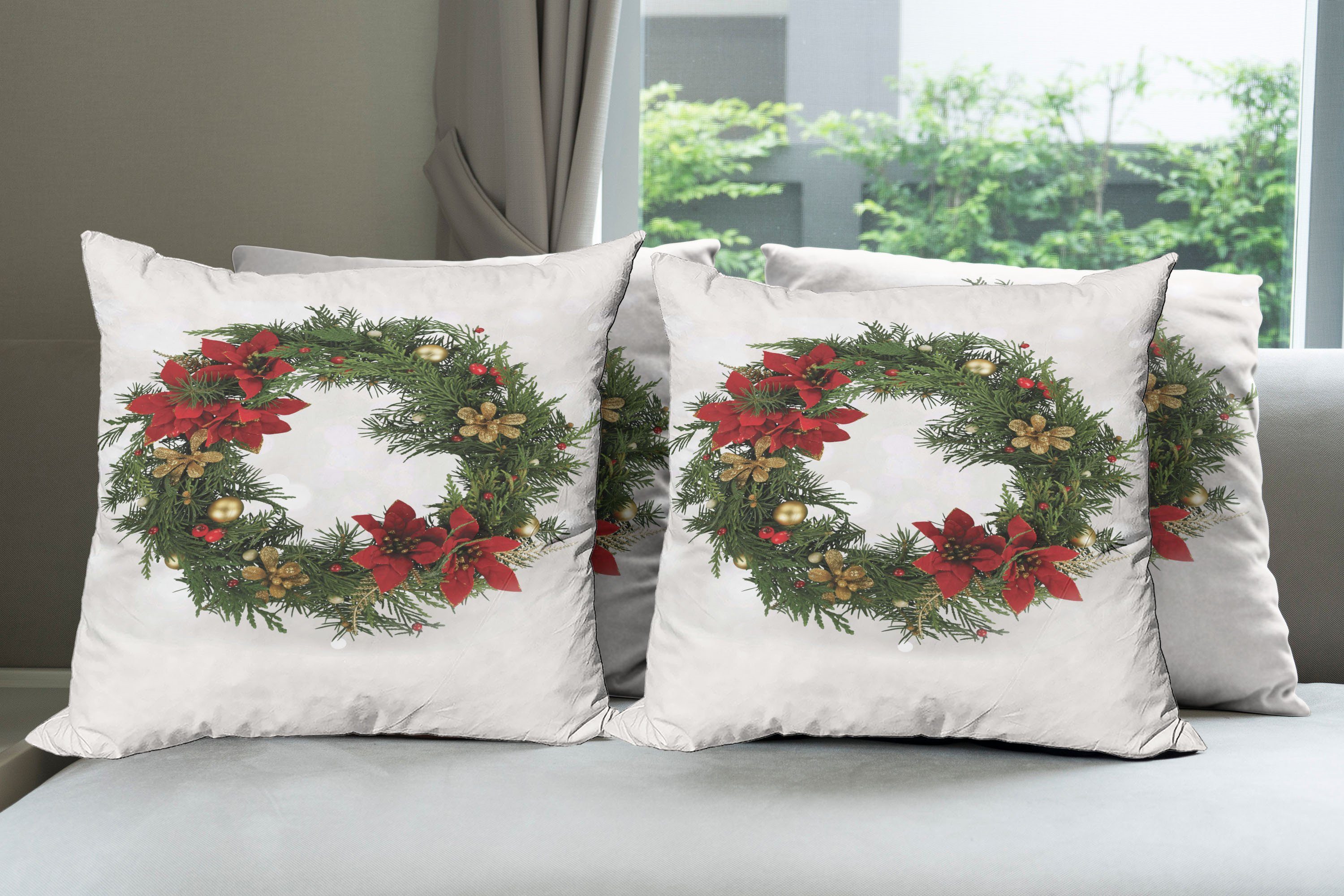 Stück), Kissenbezüge Doppelseitiger Modern Poinsettia-Blüten Digitaldruck, Accent Abakuhaus Weihnachten (4