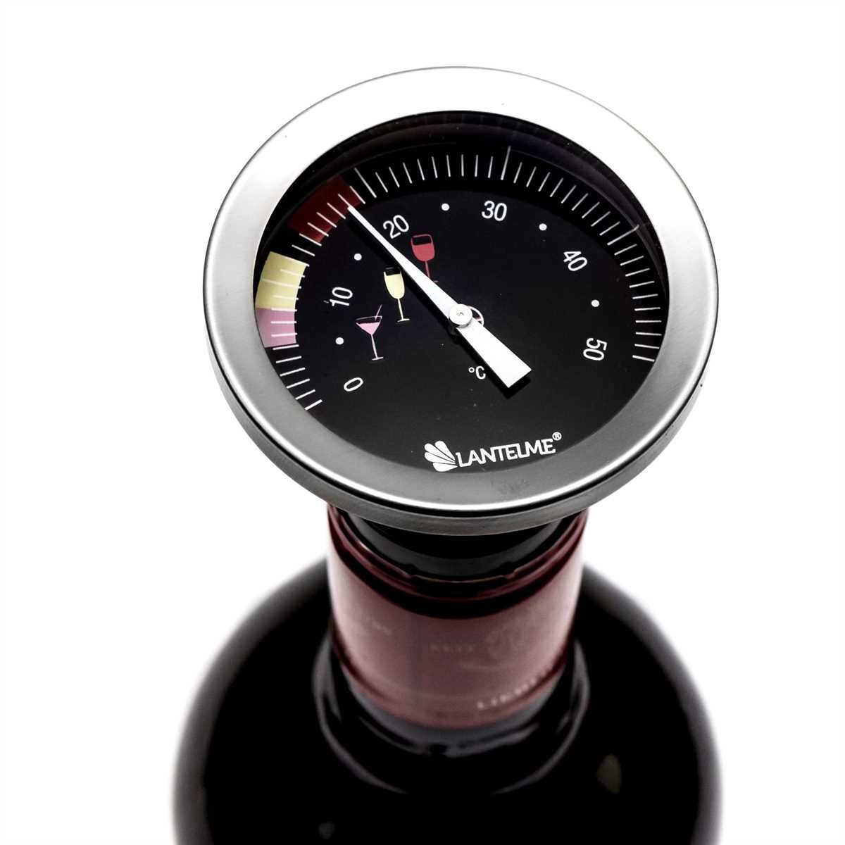 Lantelme Weinthermometer Edelstahl zur Flaschenmessung Wein Temperaturmesser Thermometer, 1-tlg., Für Wein, Sekt und Cocktails, Für Flasche mit Verschlusskorken, Temperaturbereich 0 bis 50°C Analog