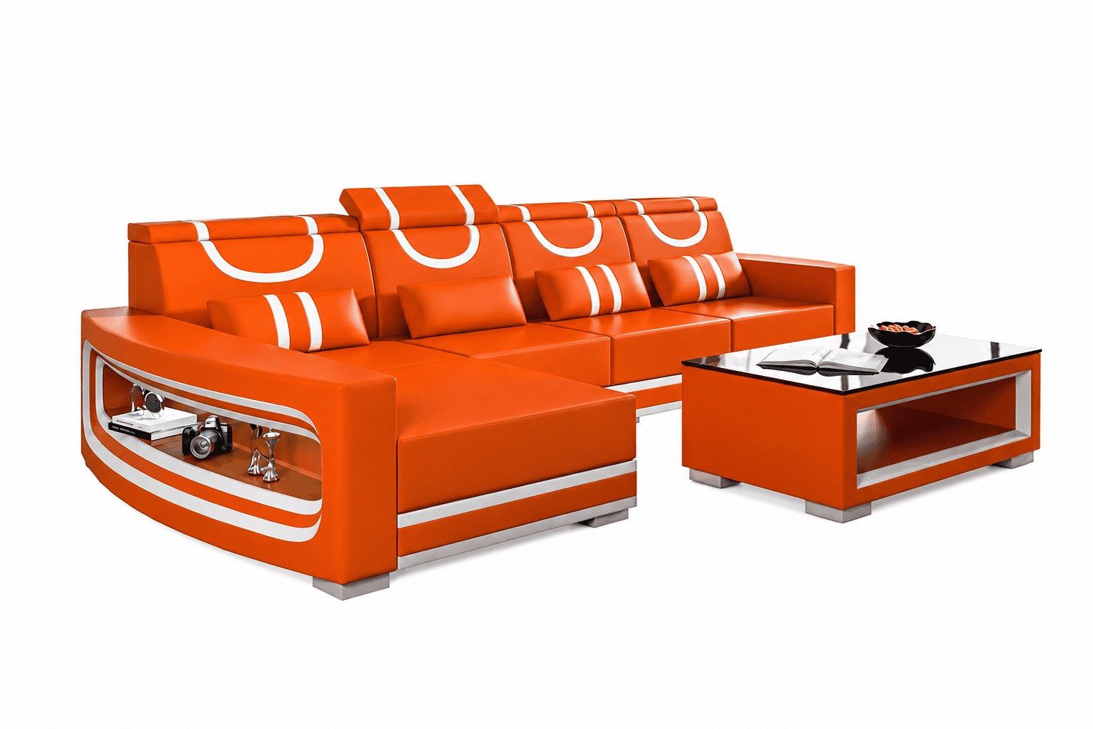 Xlmoebel Wohnlandschaft Weißes L-förmiges Ecksofa mit LED für modernes Wohnzimmer, 1 Teile, Made in Europa